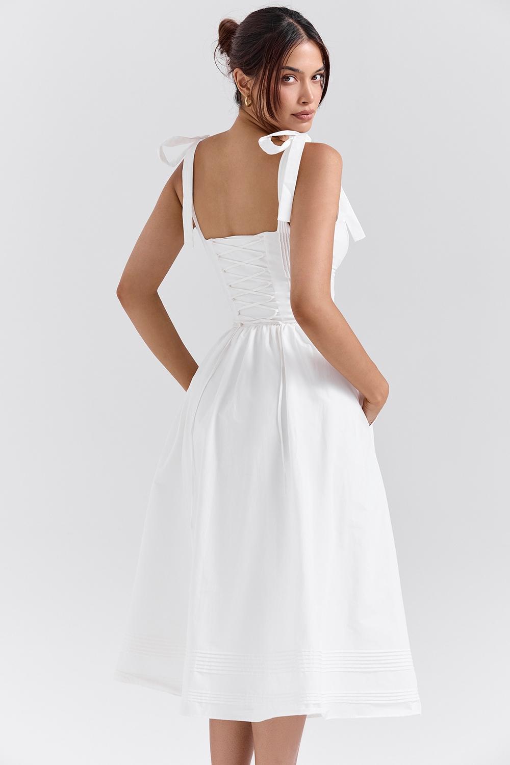 Hattie  white pin tuck cotton midi sundress Product Image