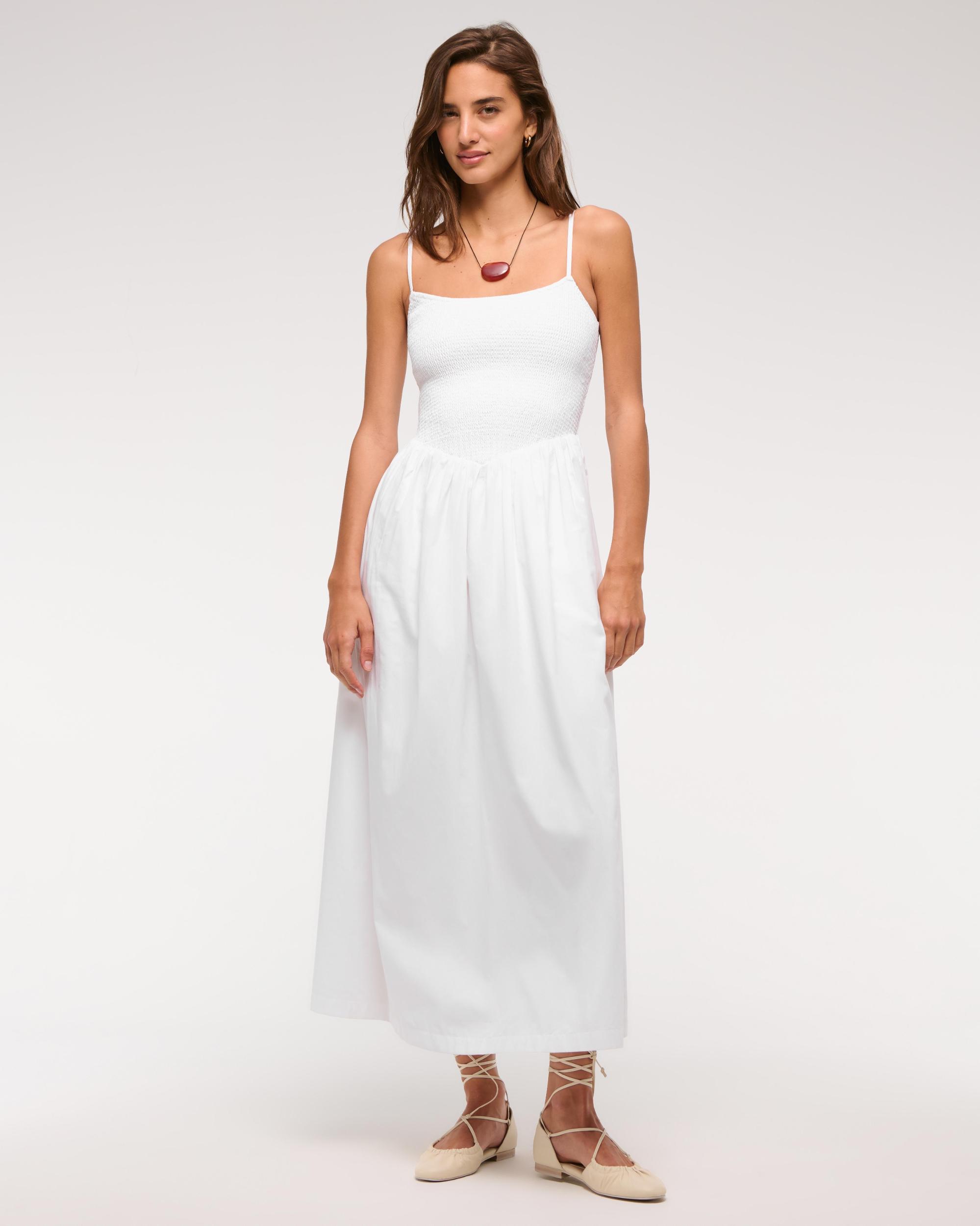 Dipped-Waist Smocked Midi Dress Product Image