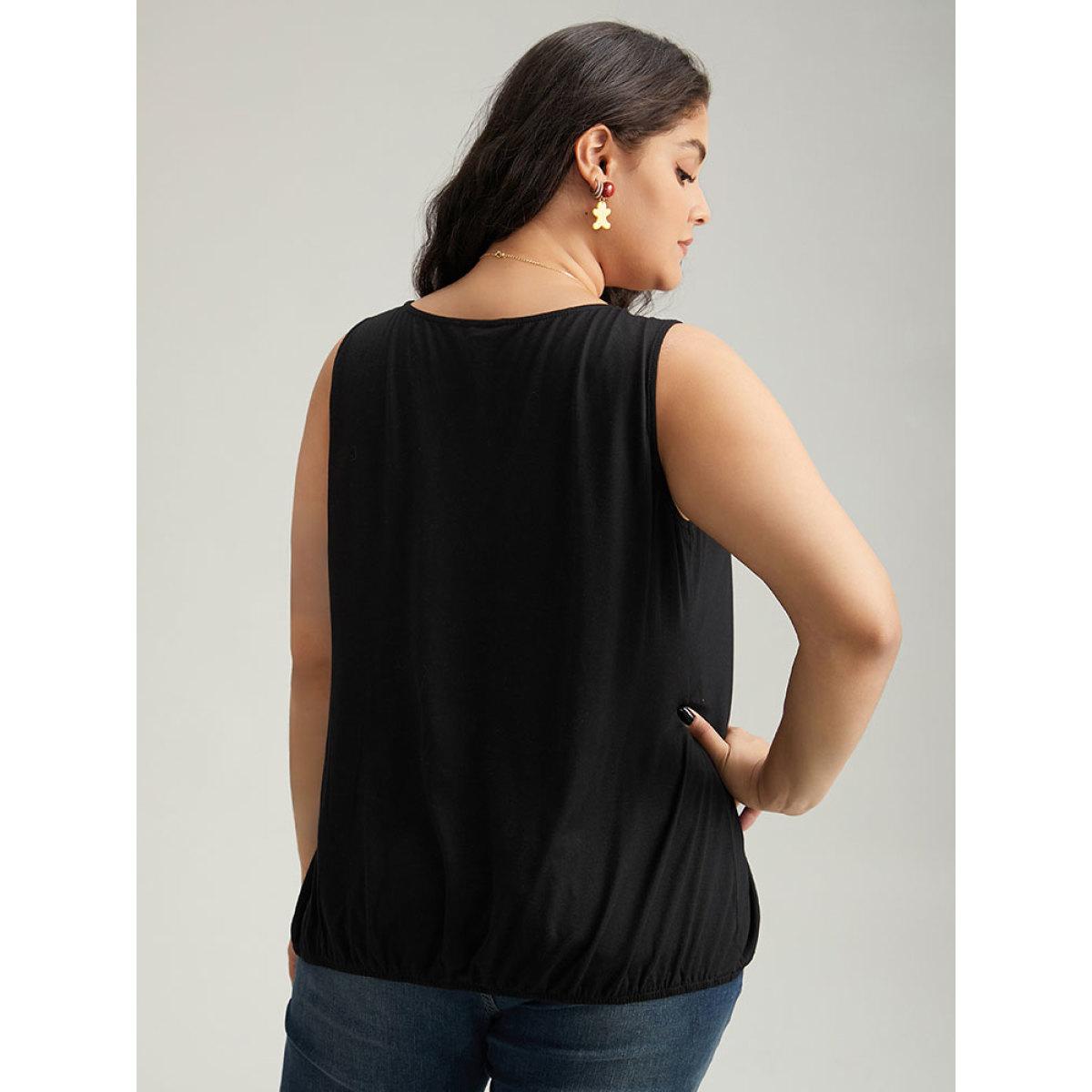 Plus Size V Neck Plaid Patchwork Contrast Tank Top Women Black Casual Contrast V-neck Festival-Christmas Tank Tops Camis BloomChic 18-20/2X Product Image