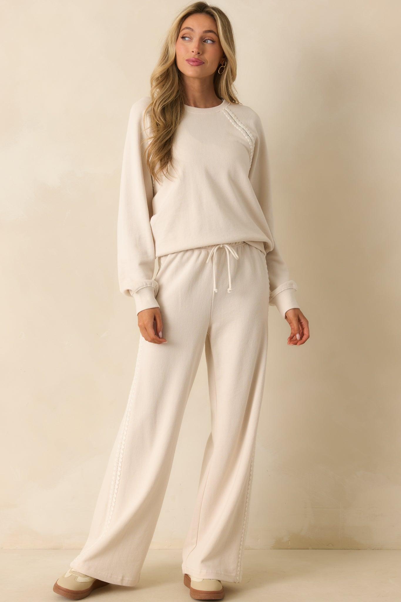 Z Supply Ivory Take All French Terry Track Pants L / Ivory Product Image