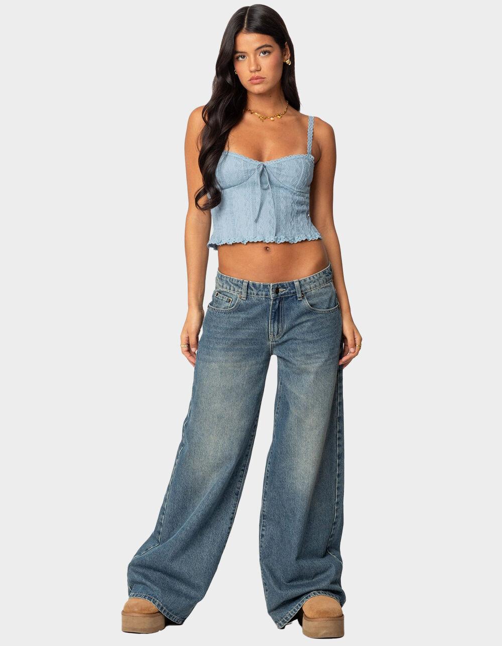 EDIKTED Lacey Knit Tank Top - LIGHT BLUE Product Image