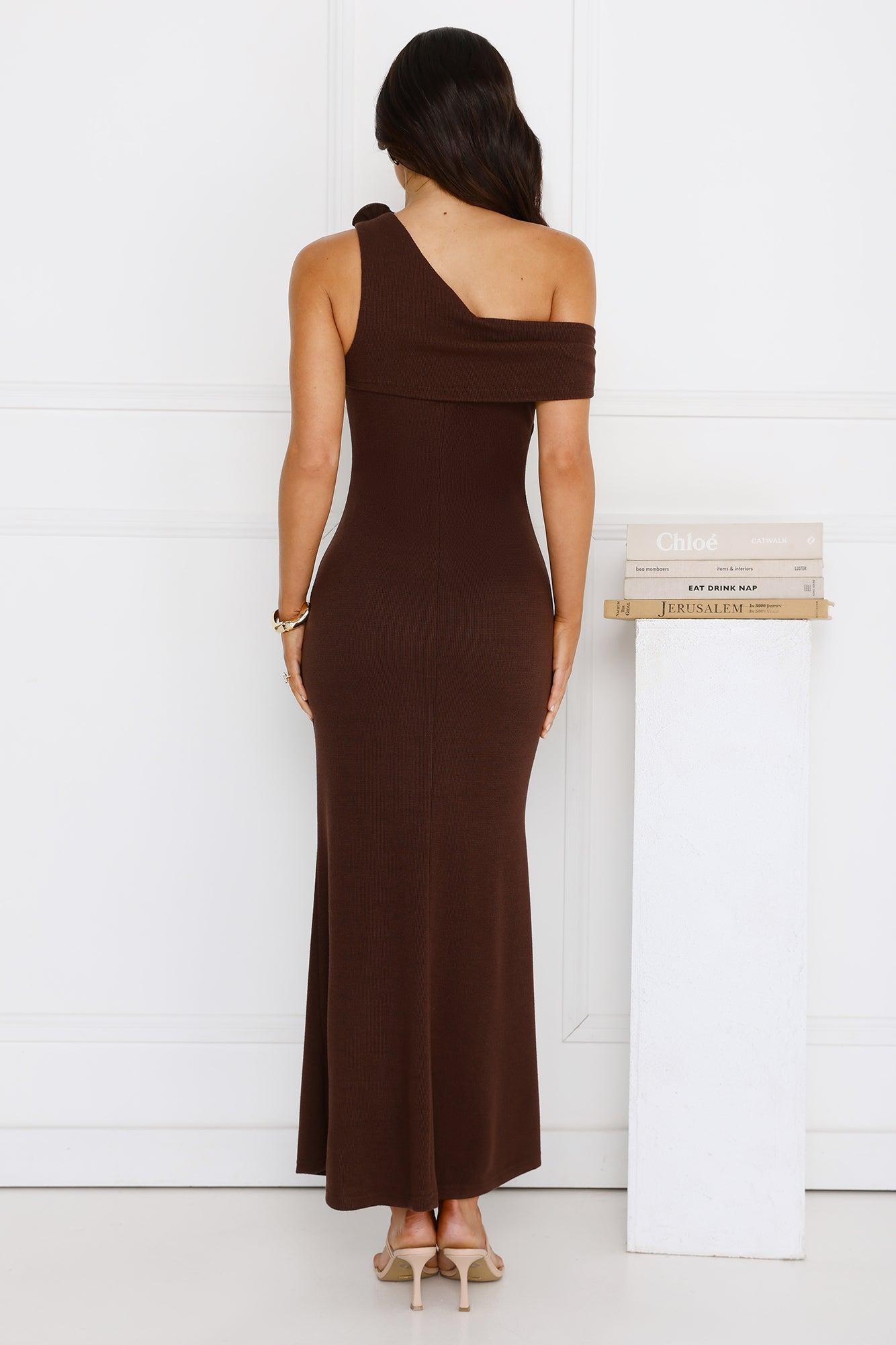 Softest Hour Off Shoulder Maxi Dress Brown Product Image