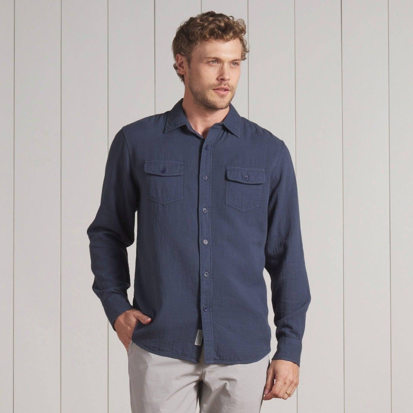 Brando Lightweight Double Cloth Shirt - Midnight Navy Product Image