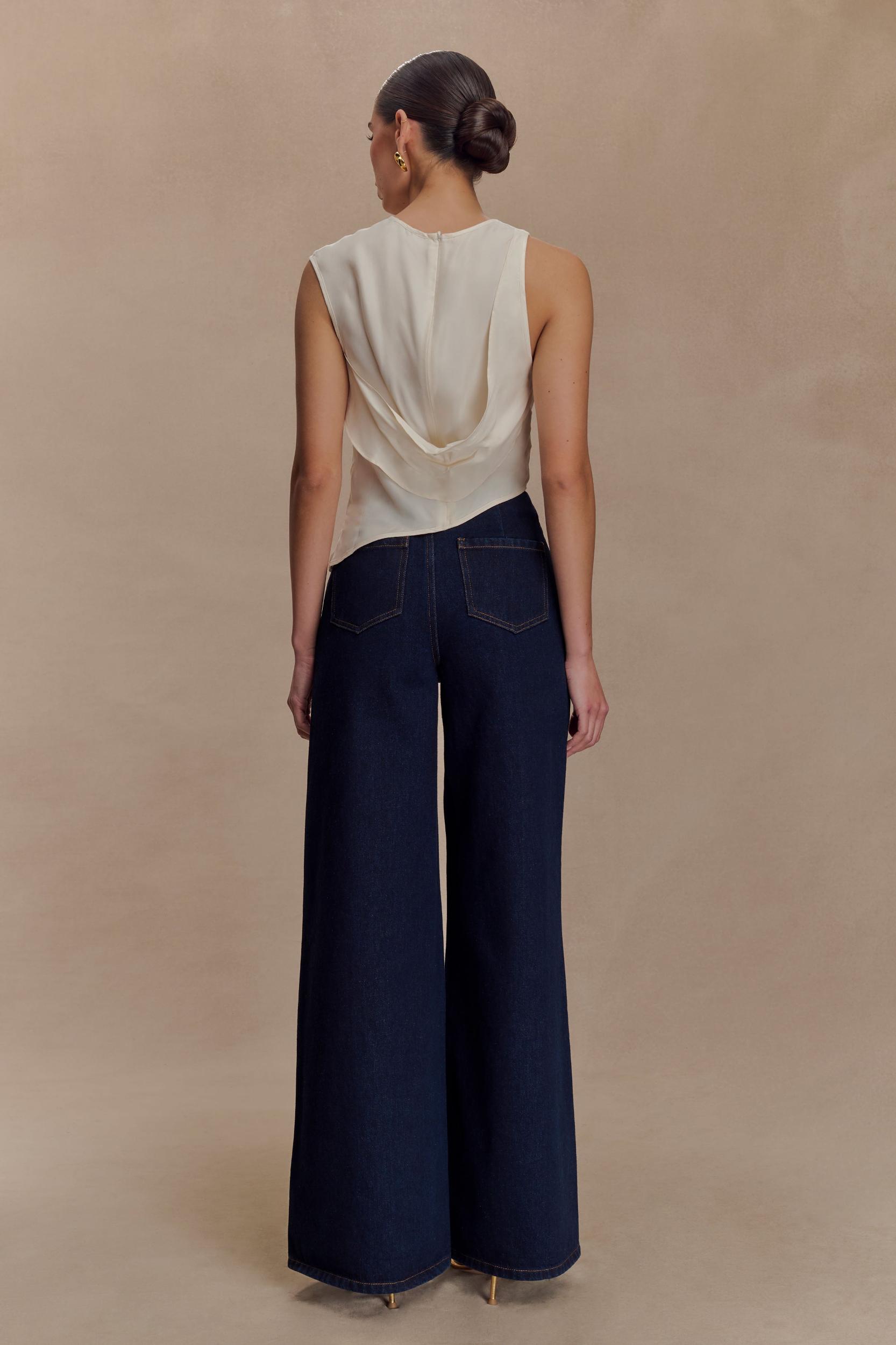 Miranda Faux Suede Belted Denim Wide Leg Jeans - Indigo Blue Product Image