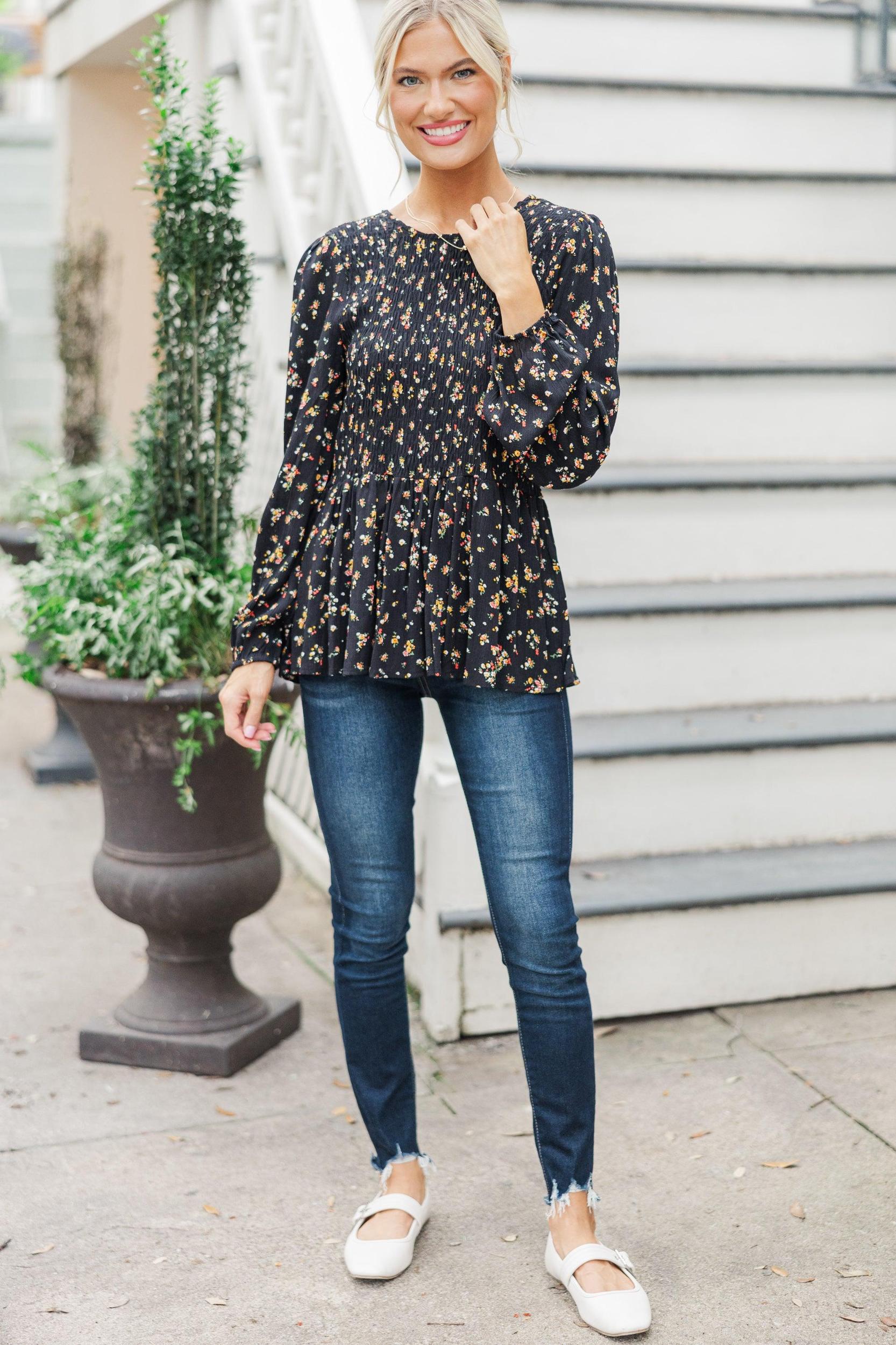 Getting Close Black Ditsy Floral Blouse Female Product Image