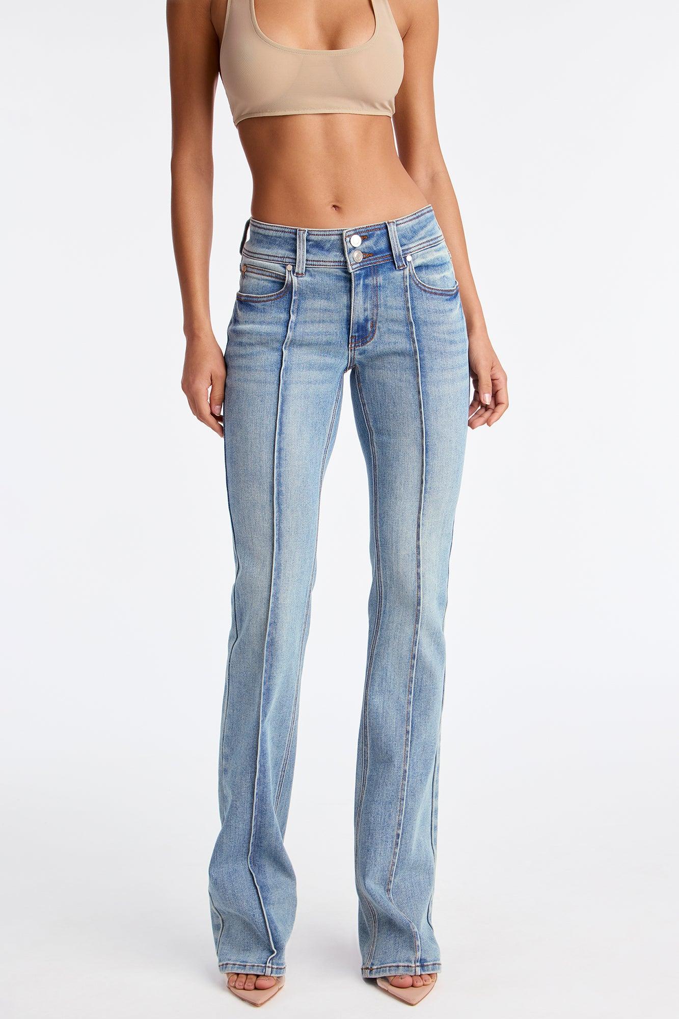 Tall Lisbon Low Rise Pintuck Flare Jeans - Medium Wash Female Product Image