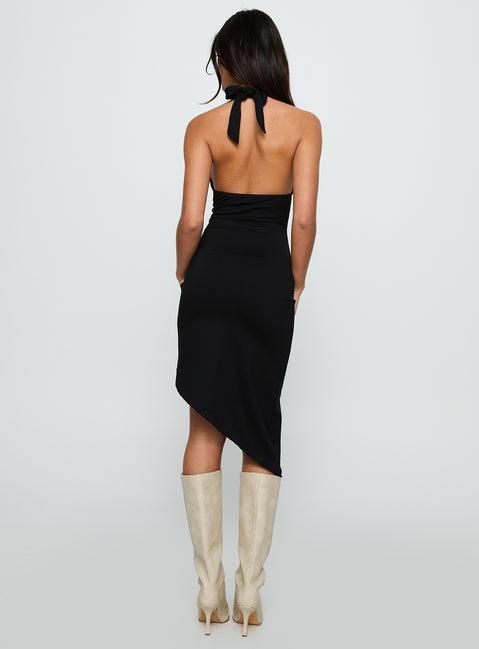Whimsy Asymmetrical Midi Dress Black Product Image