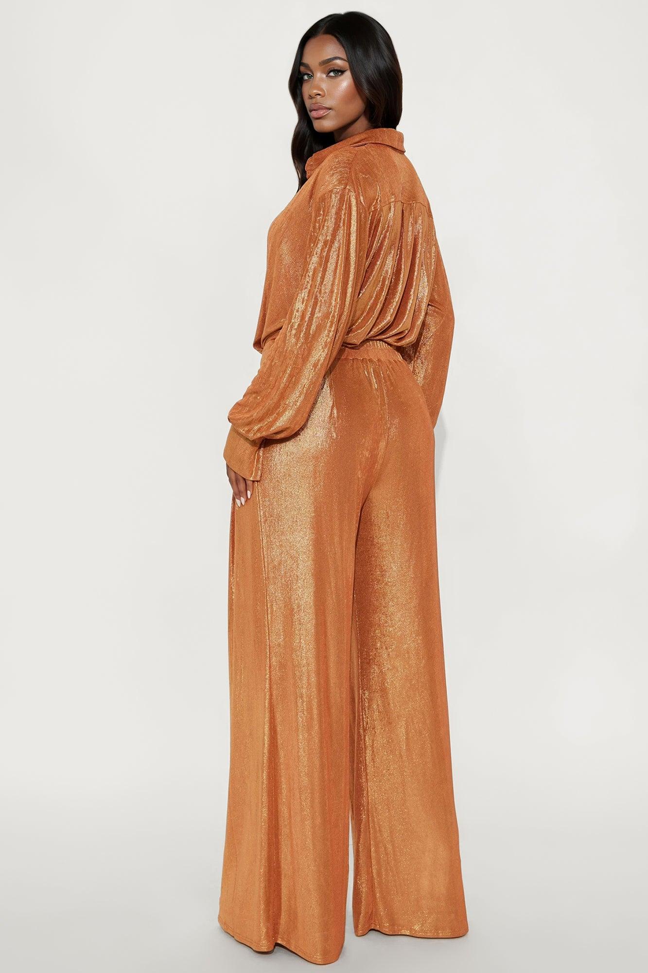 Stella Metallic Knit Bodysuit Pant Set - Copper Female Product Image