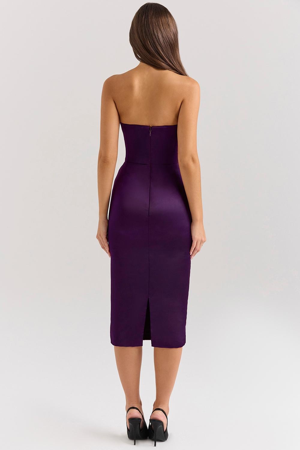 Santana  grape satin strapless midi dress Product Image