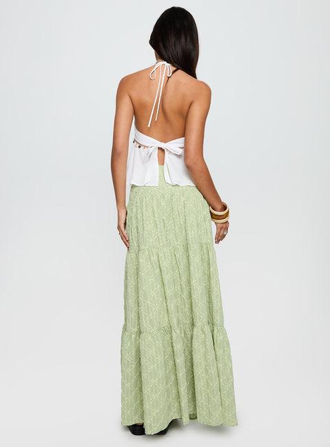 Silver Soul Embroidered Maxi Skirt Sage Product Image