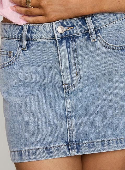 Nickei Denim Mini Skirt Light Wash Lower Impact Product Image