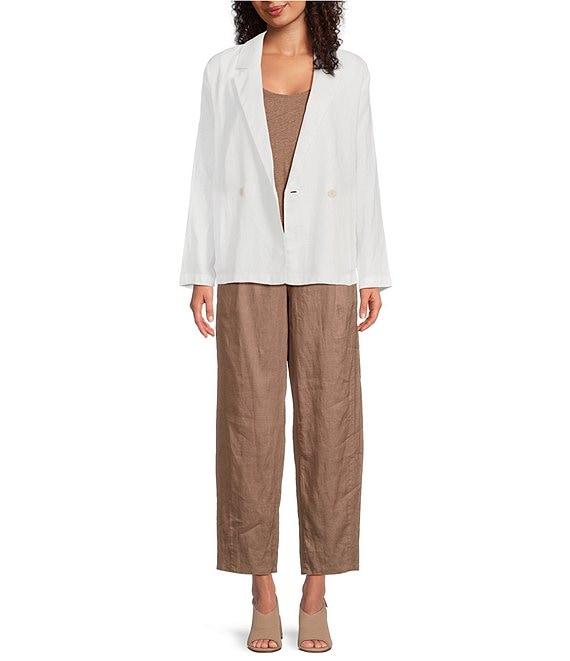 Eileen Fisher Petite Organic Linen Elastic Waist Pleated Lantern Ankle Pants Product Image