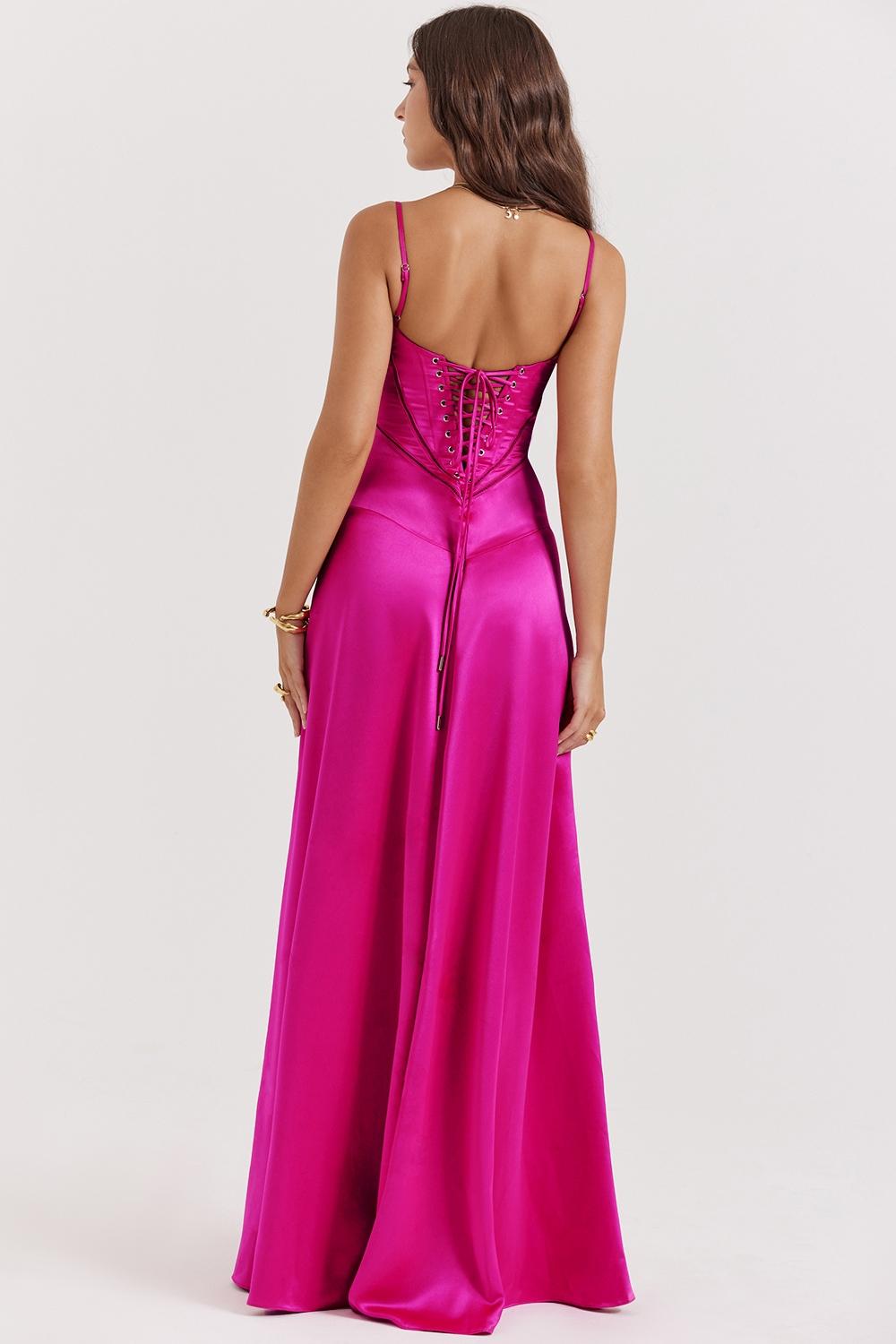 Anabella  fuchsia lace up maxi dress Product Image