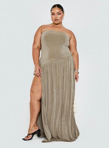 Inka Strapless Maxi Dress Taupe Curve Product Image