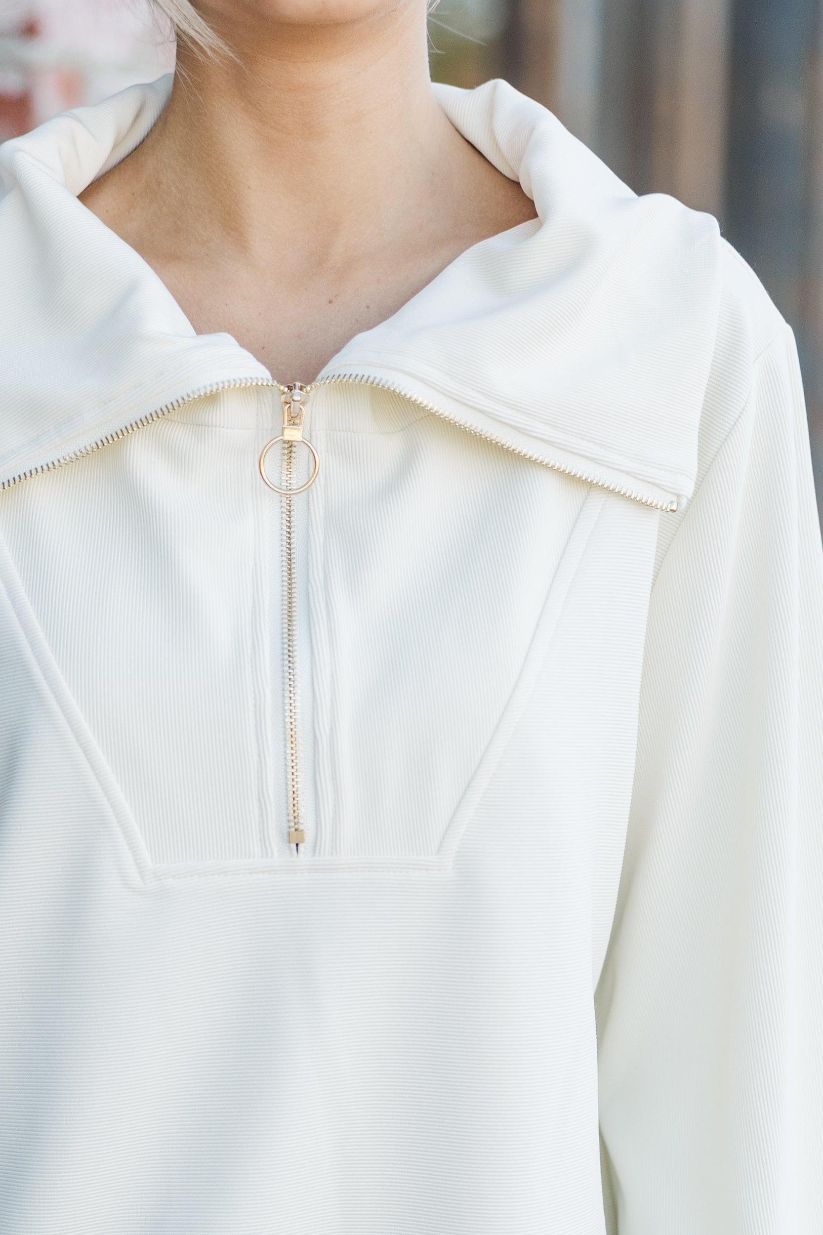 Today's The Day Cream White Quarter Zip Pullover Female Product Image