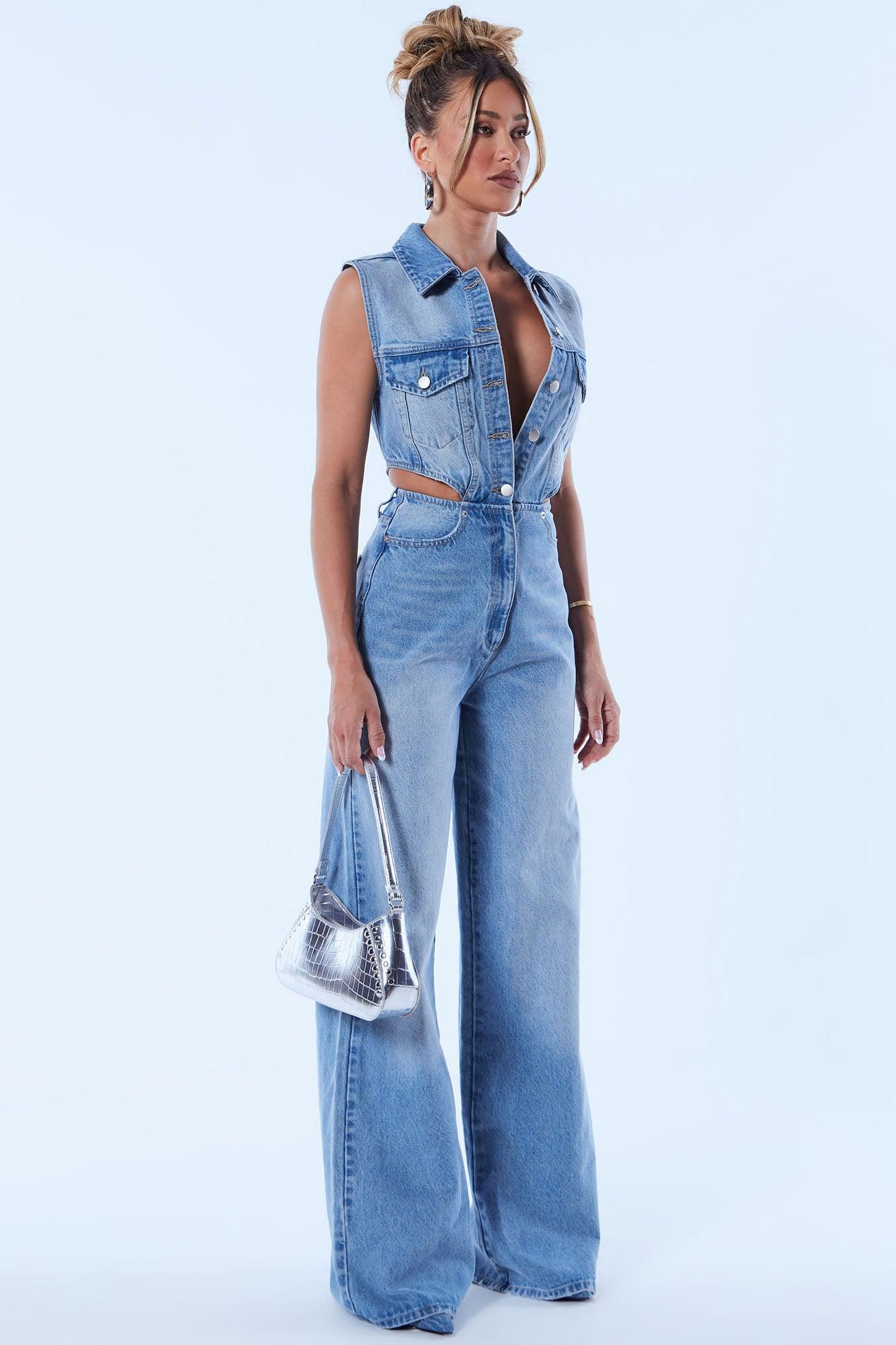Baylin Denim Jumpsuit - Light Wash Product Image