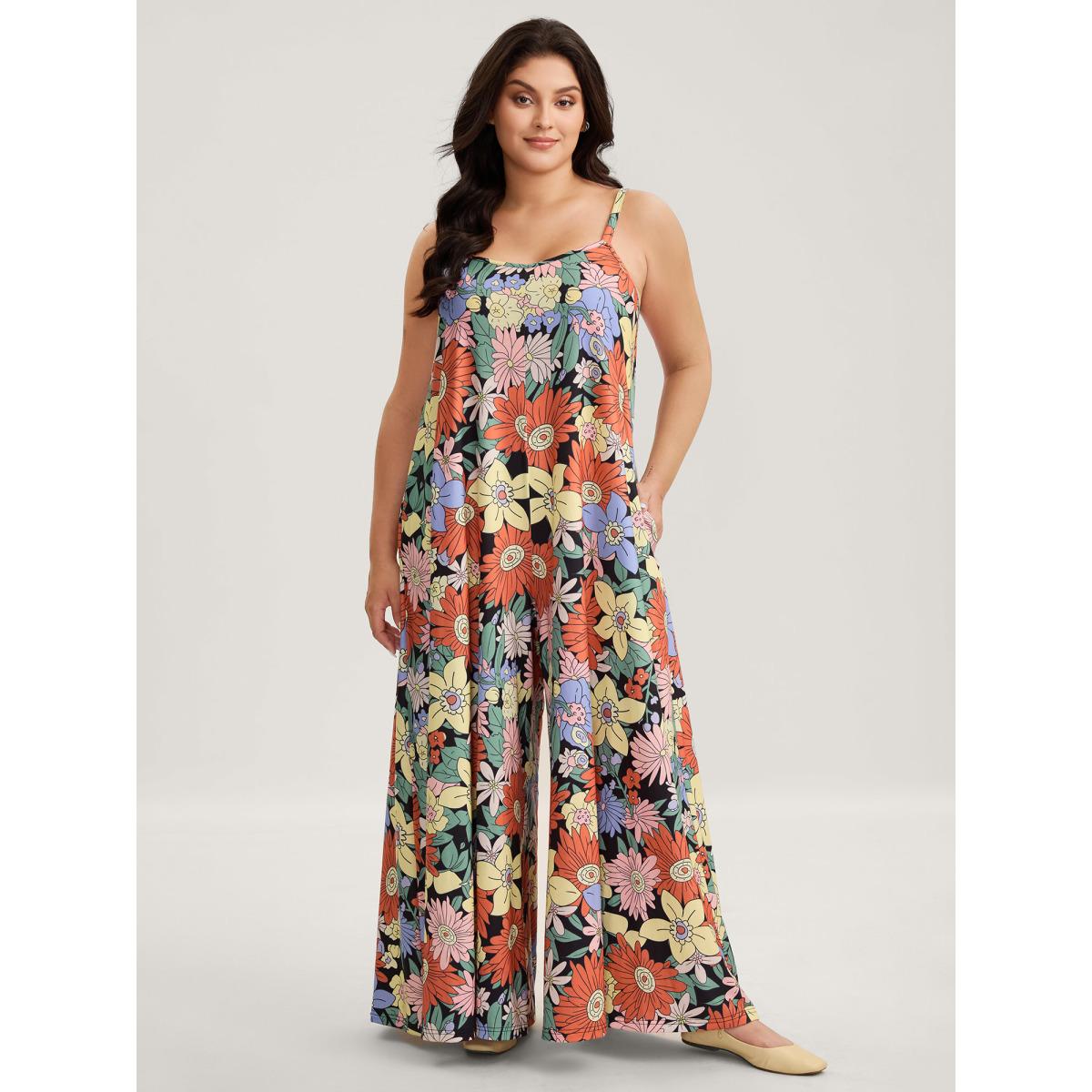 Plus Size Black Vivid Groove Stretchy Adjustable Jumpsuit Women Playful Sleeveless Non Casual Loose Jumpsuits BloomChic 10/M Product Image