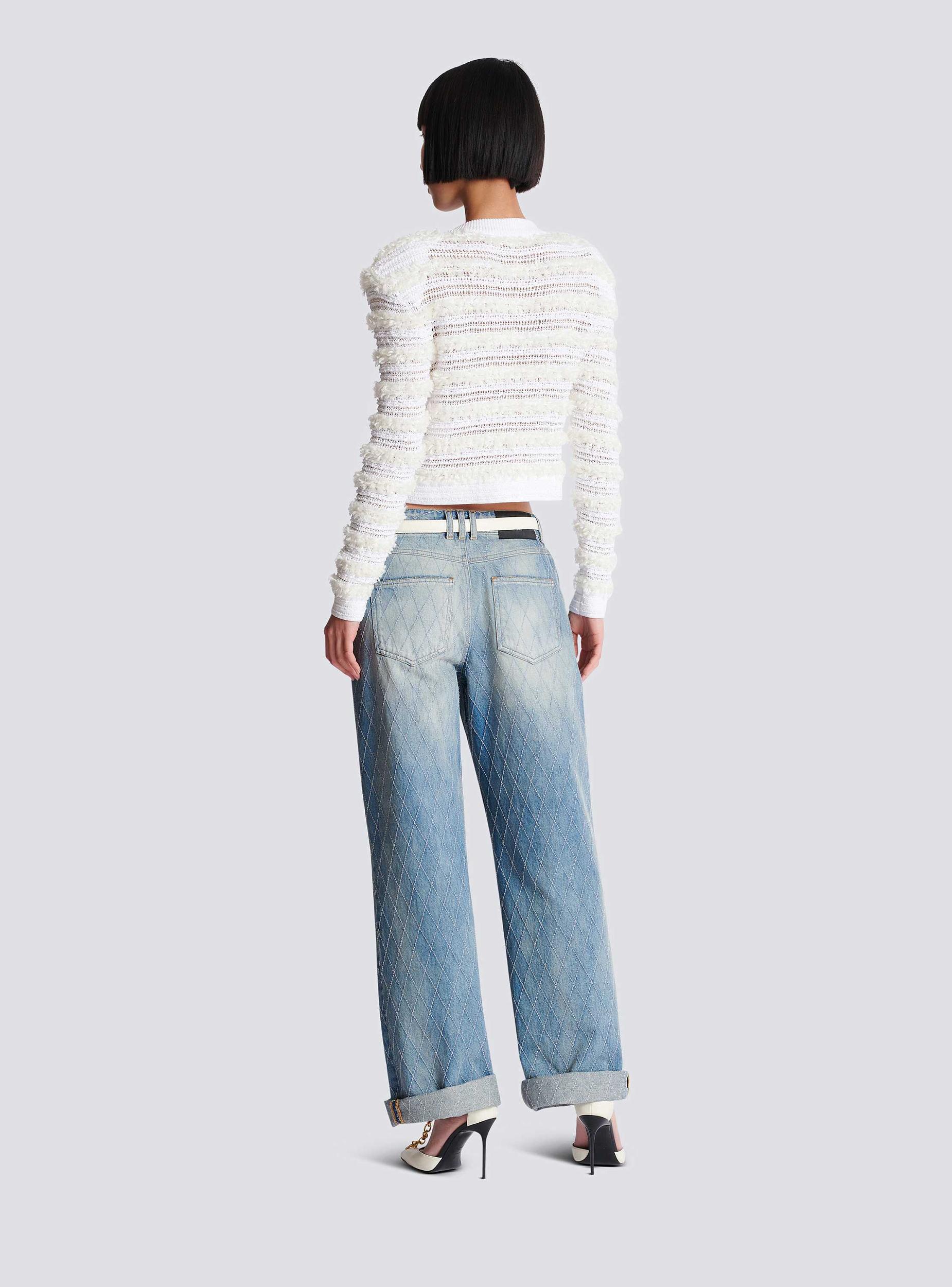 Long-sleeved tweed-effect knit cardigan Product Image