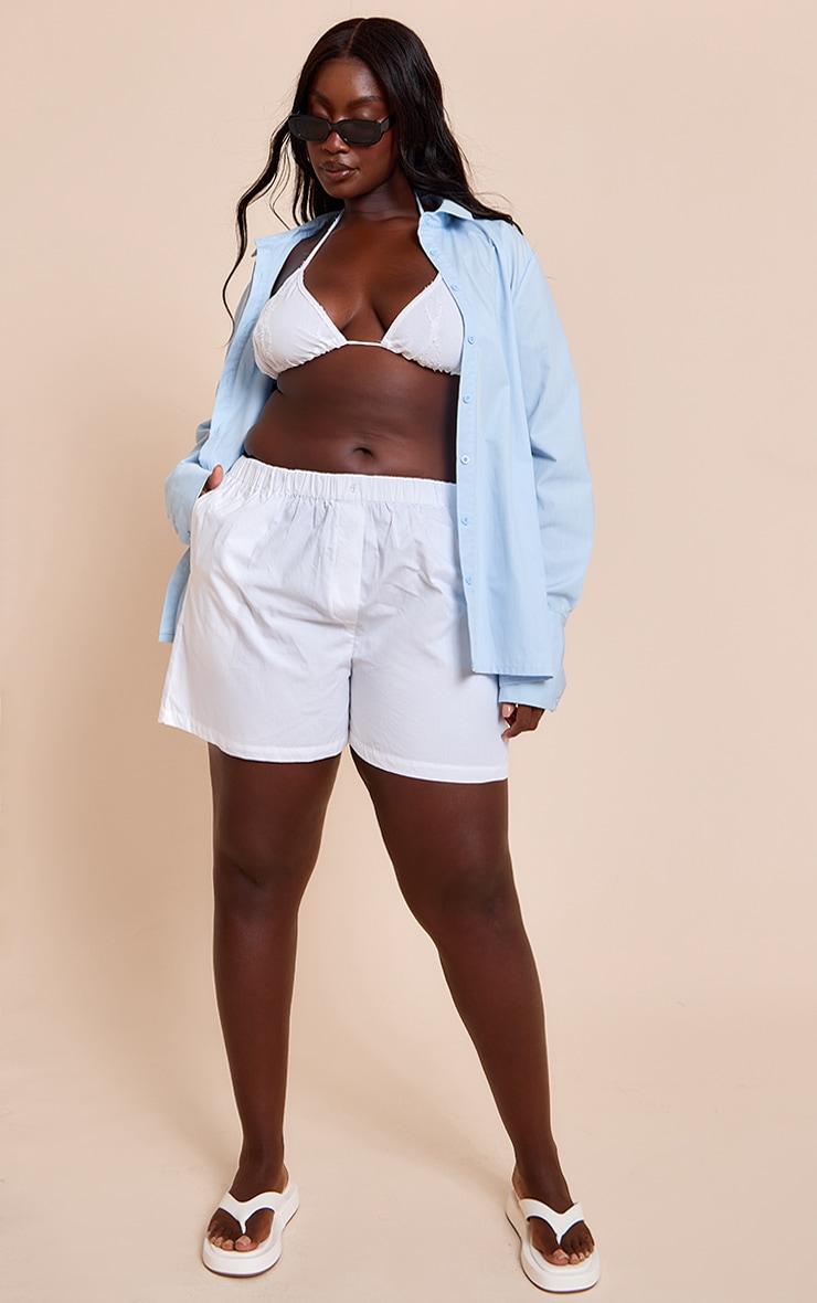 Plus White Floaty Poplin Shorts Product Image