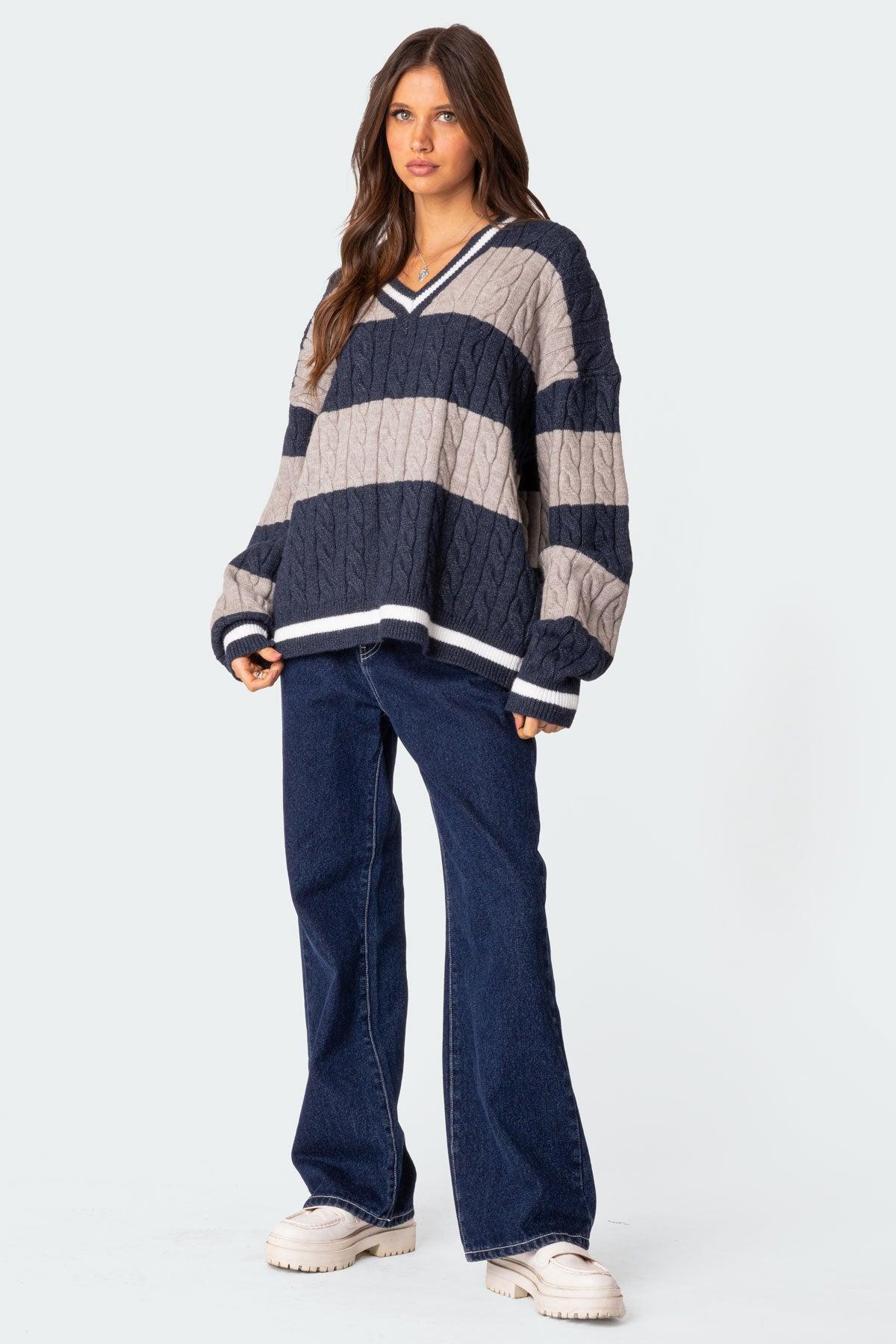 Romie V Neck Cable Knit Sweater Product Image