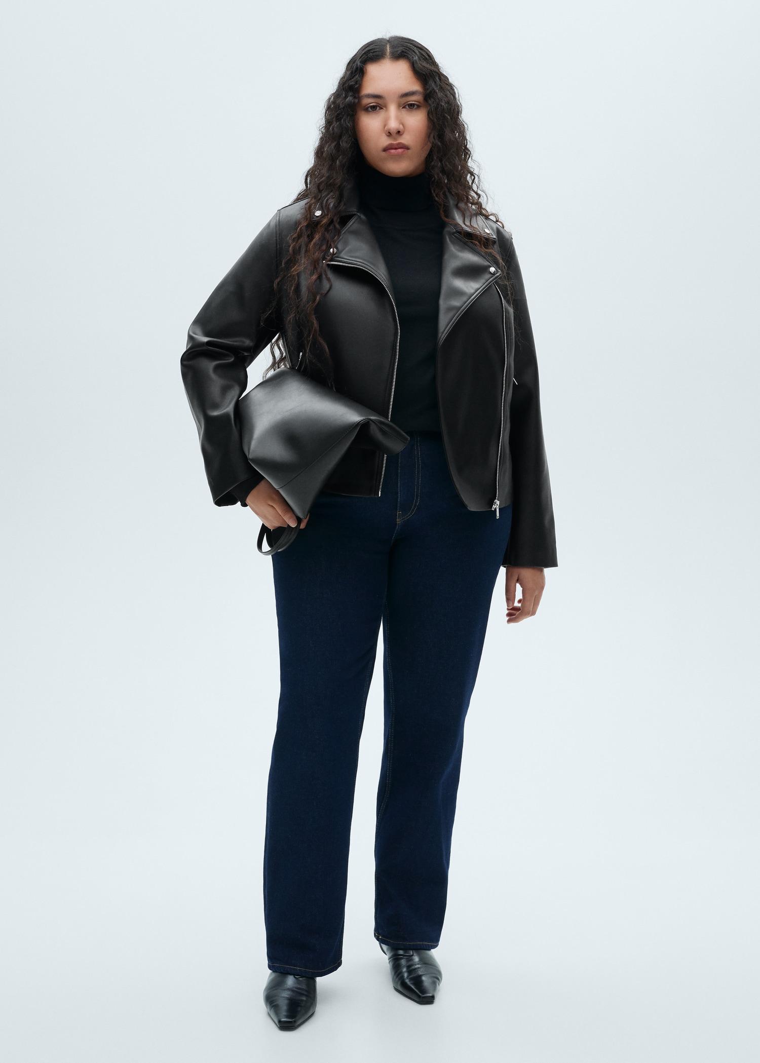 Leather-effect biker jacket - Women | MANGO USA Product Image