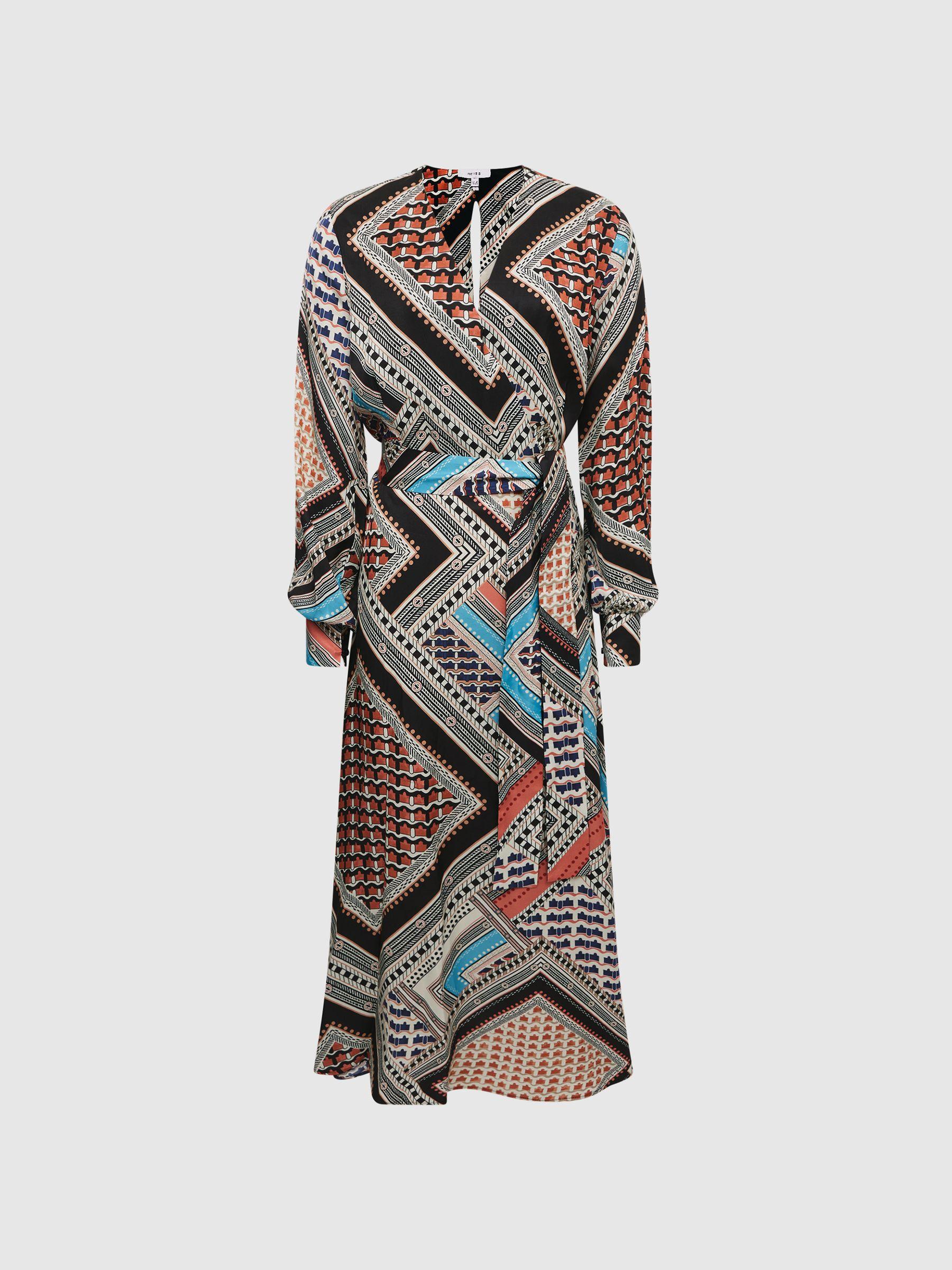 Scarf Print Midi Dress in Pink/Blue Product Image