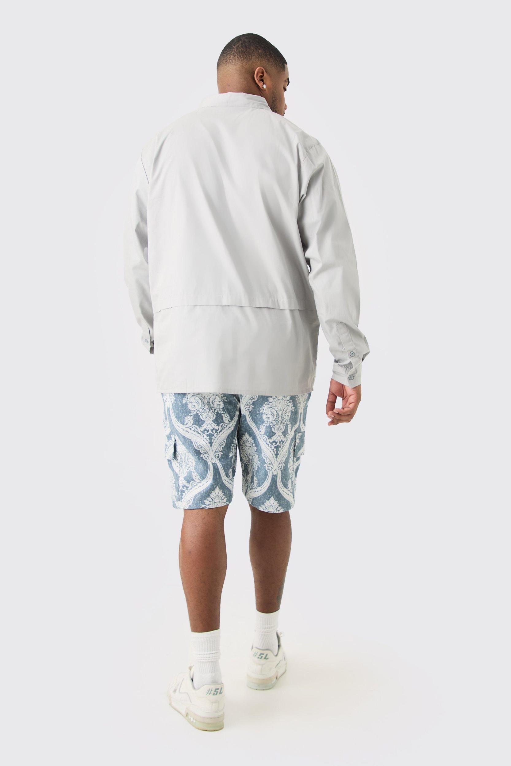 Plus Long Sleeve Poplin Utility Layered Shirt | boohooMAN USA Product Image