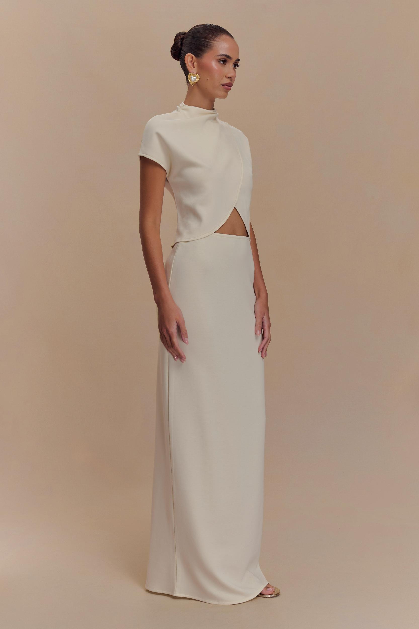 Eris High Neck Scuba Jersey Top - Ivory Product Image