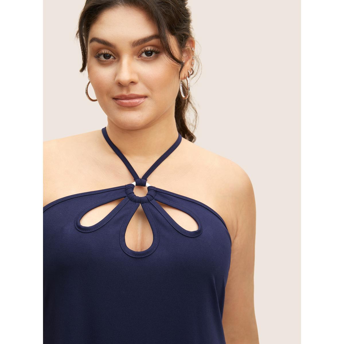 Plus Size Solid Cut Out Split Side Maxi Dress Navy Women Casual Cut-Out Asymmetrical Neck Sleeveless Curvy BloomChic 30/6X Product Image