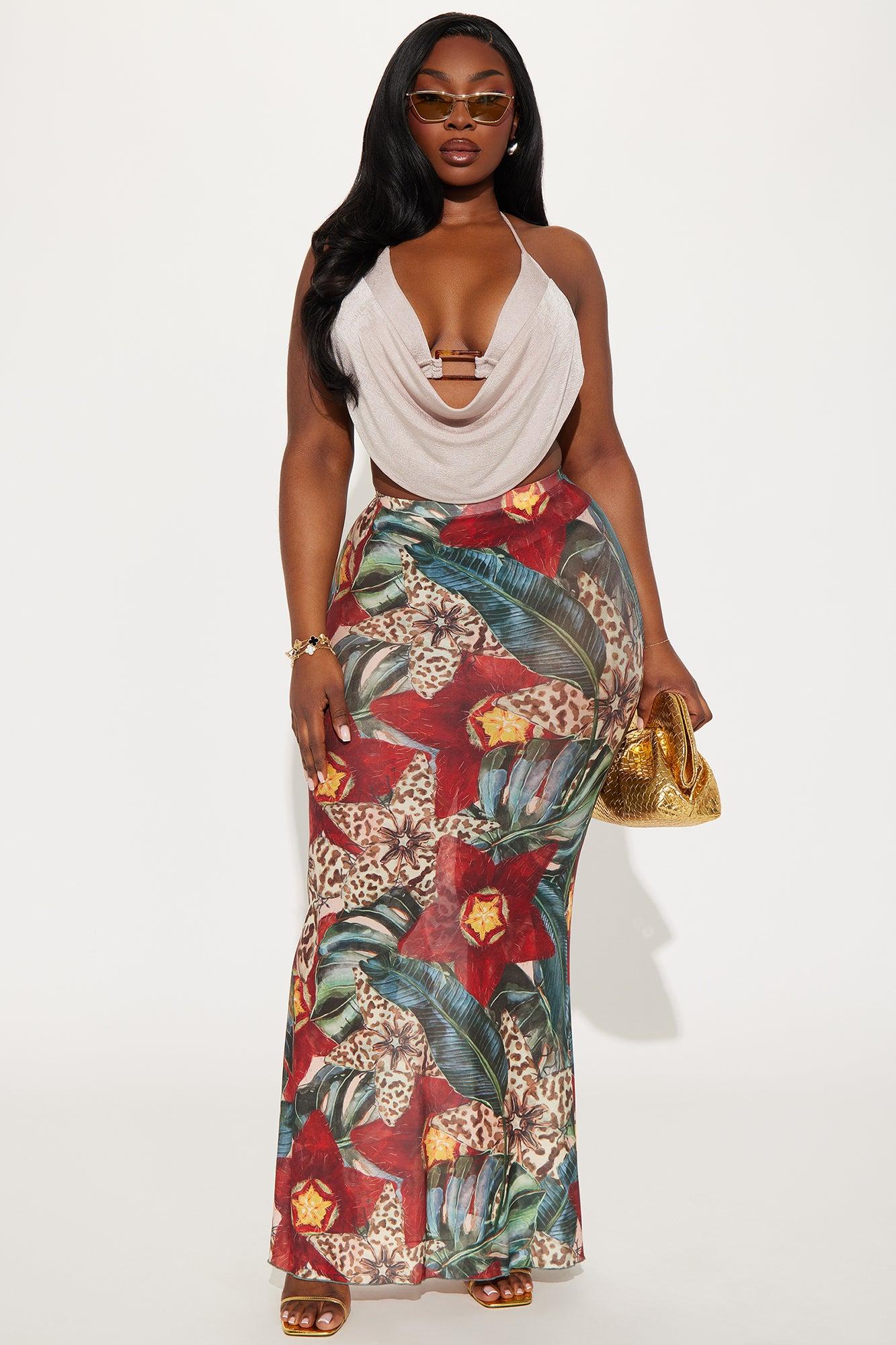 In Full Bloom Mesh Maxi Skirt - Brown/combo Product Image