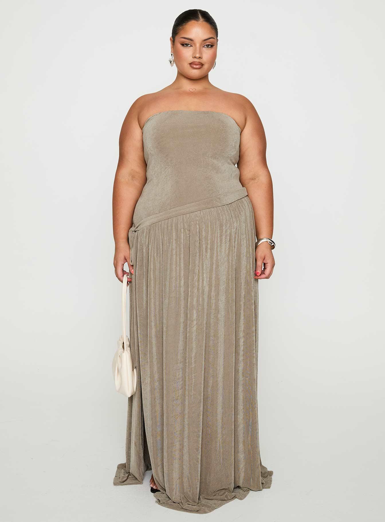 Inka Strapless Maxi Dress Taupe Curve Product Image