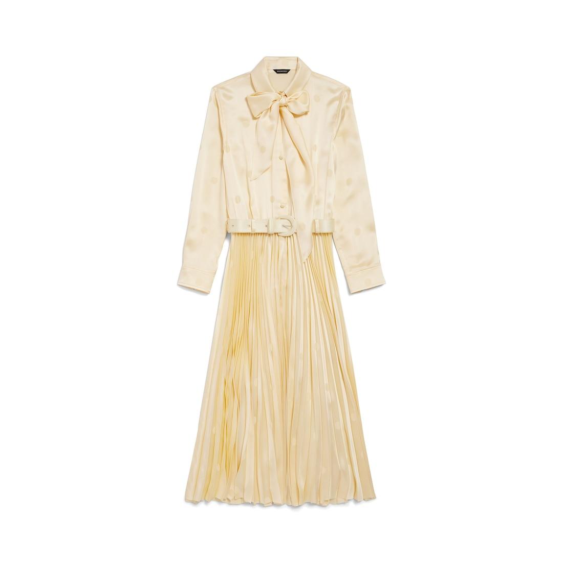 Women's Lace-up Pleated Dress in Cream Product Image