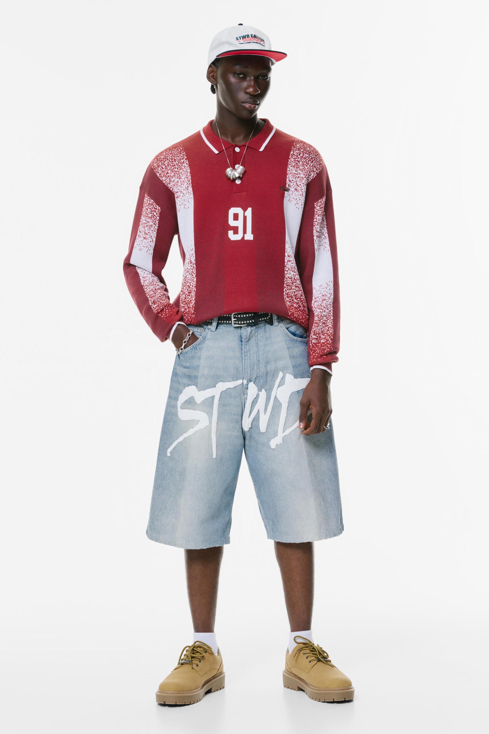 Knit football-style polo shirt 91 Product Image