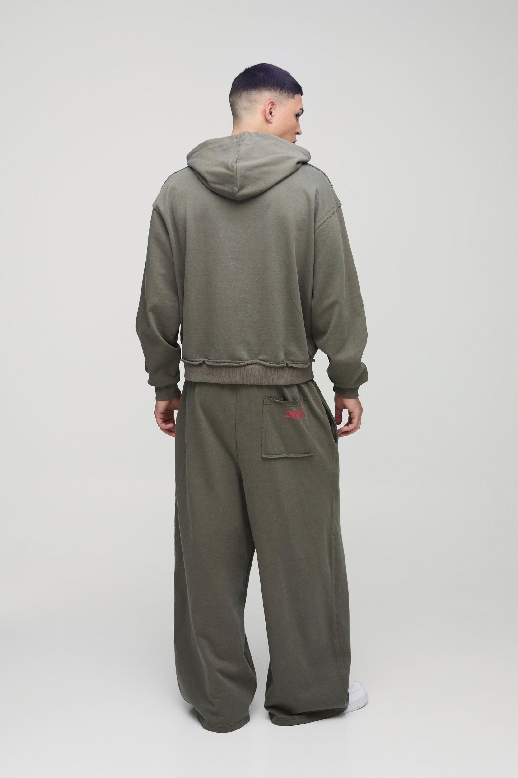 Oversized Boxy Homme Raw Seams Loopback Hooded Zip Through Loopback Tracksuit | boohooMAN USA Product Image