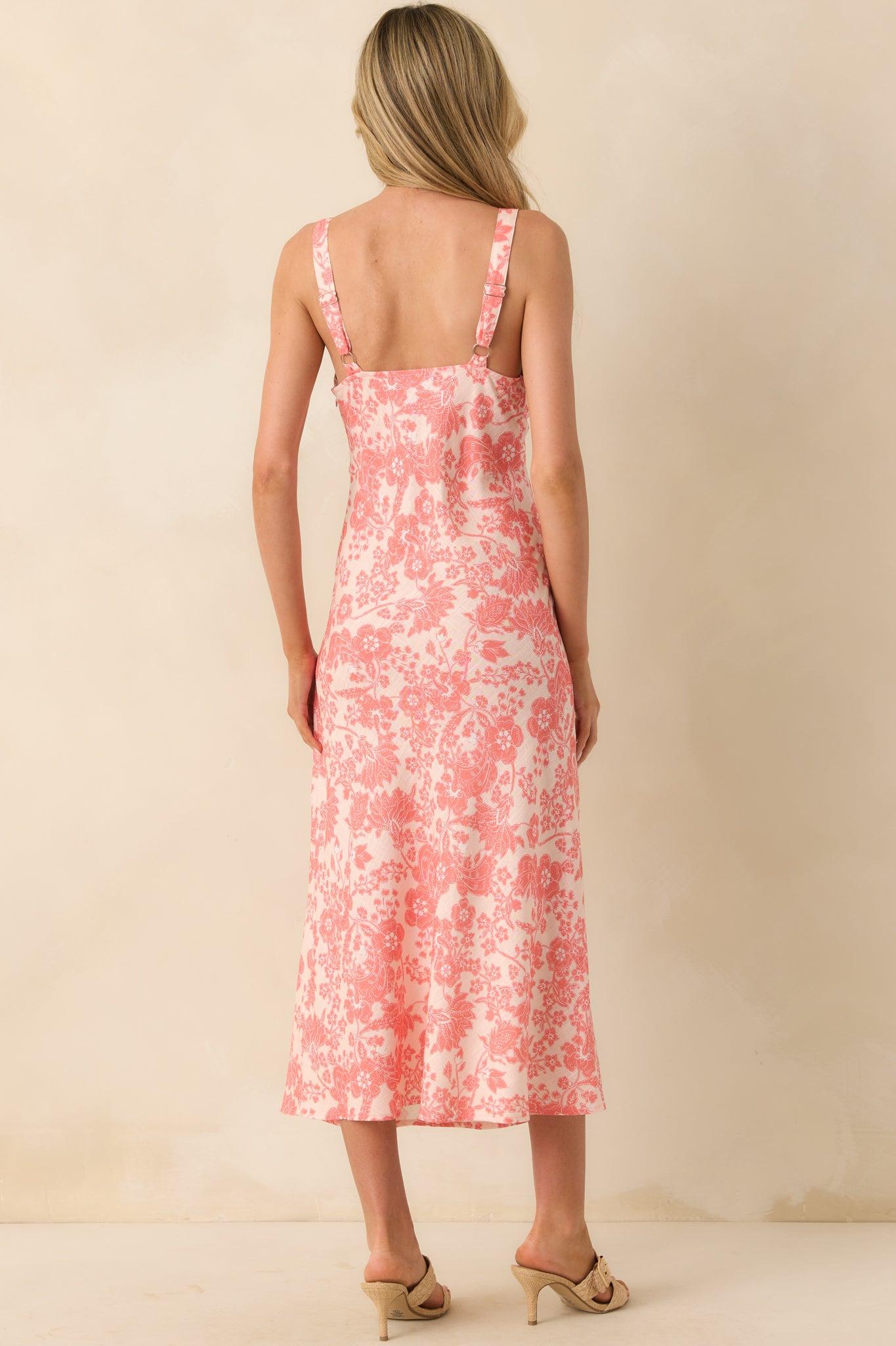MINKPINK Pink Floral Print Linen Blend Petal Bias Midi Dress Product Image