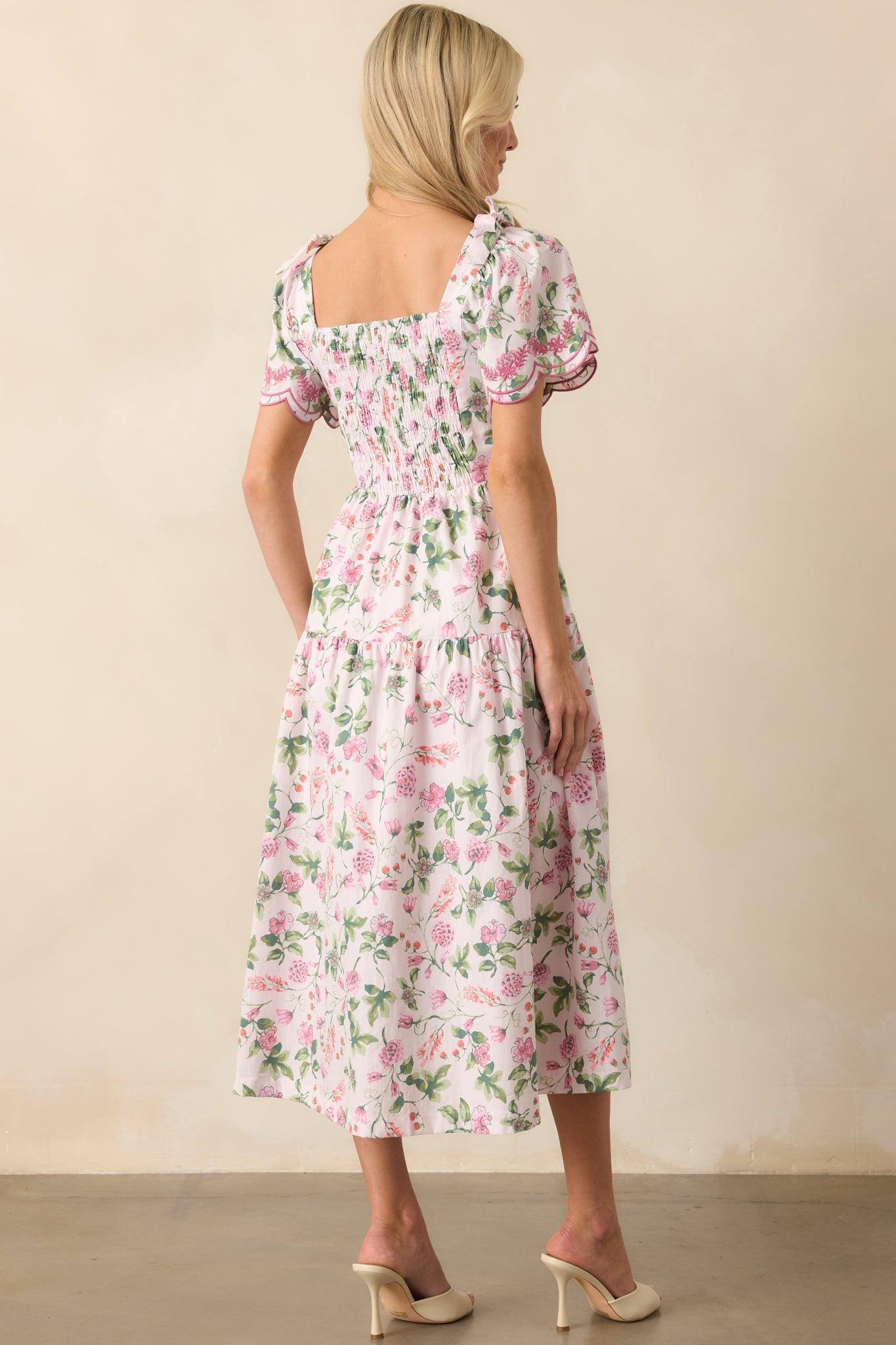 The Memories We Keep Light Pink Floral Print Cotton Midi Dress Product Image