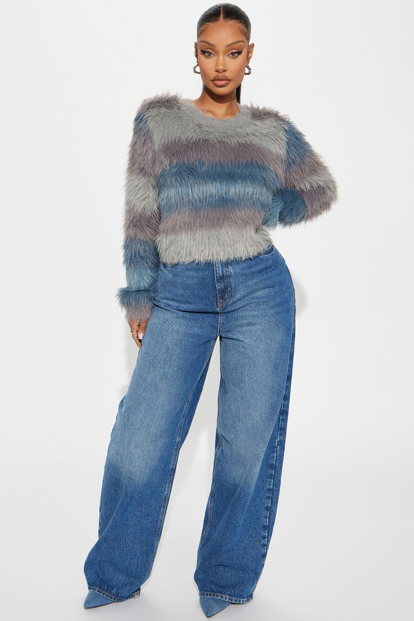 Jayda Fuzzy Knit Sweater - Blue/combo Product Image