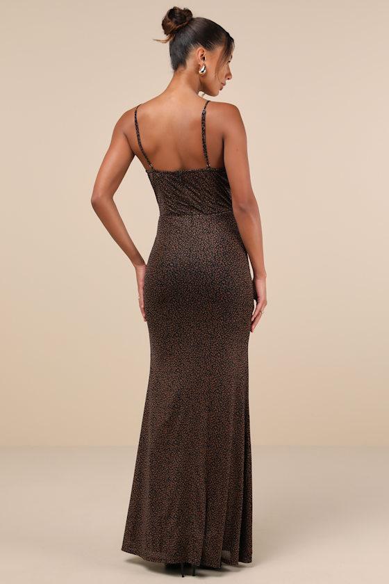 Stunning Wonder Black Leopard Mesh Bustier Mermaid Maxi Dress Product Image