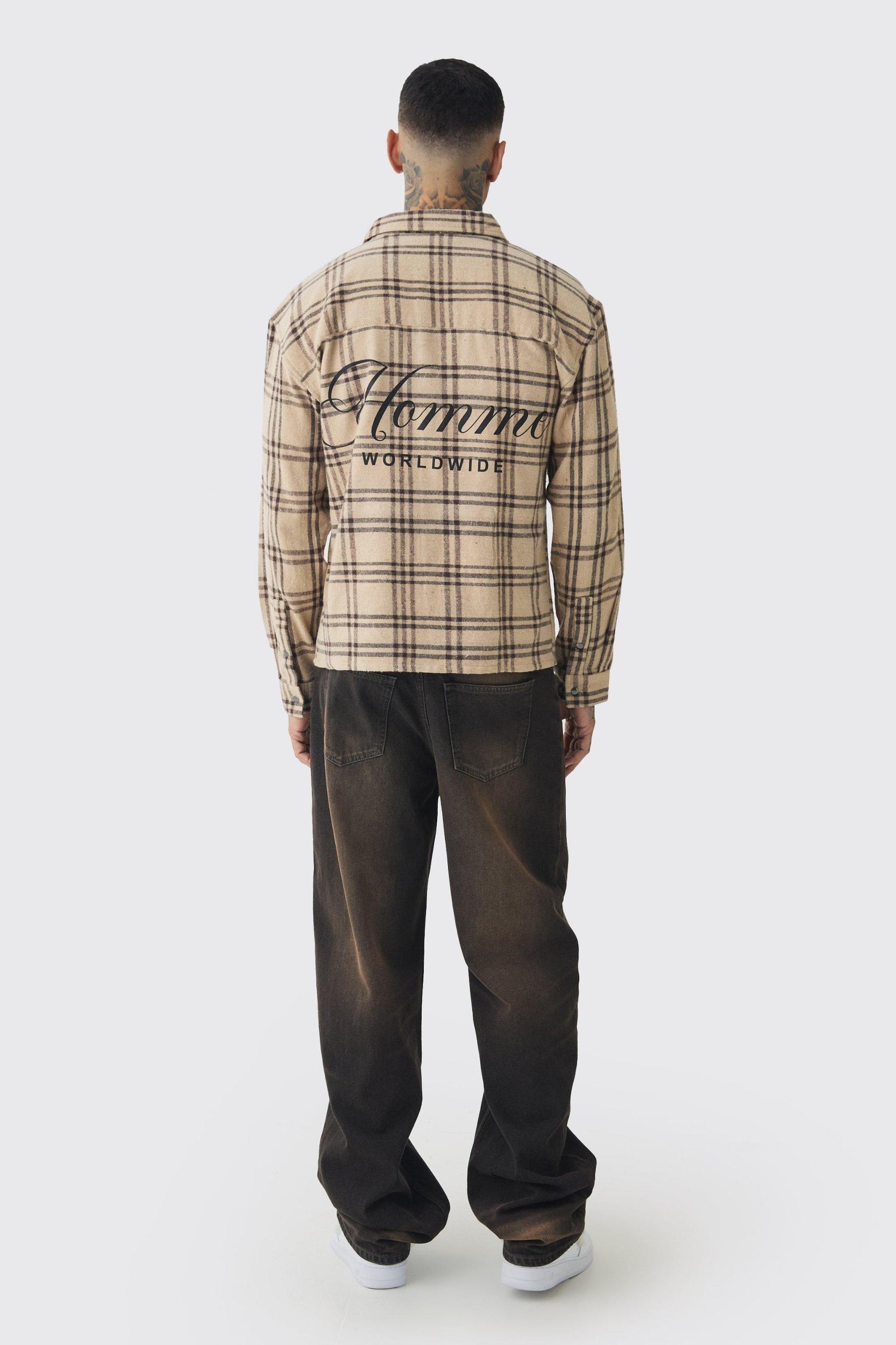 Tall Homme Back Print PlaidShirt | boohooMAN USA Product Image