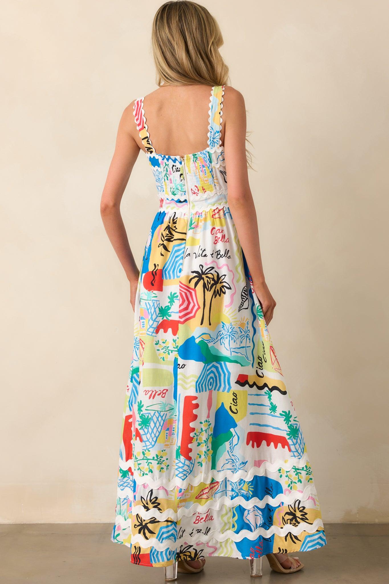 Prosperina Florence Multi Tropical Print Linen Maxi Dress Product Image