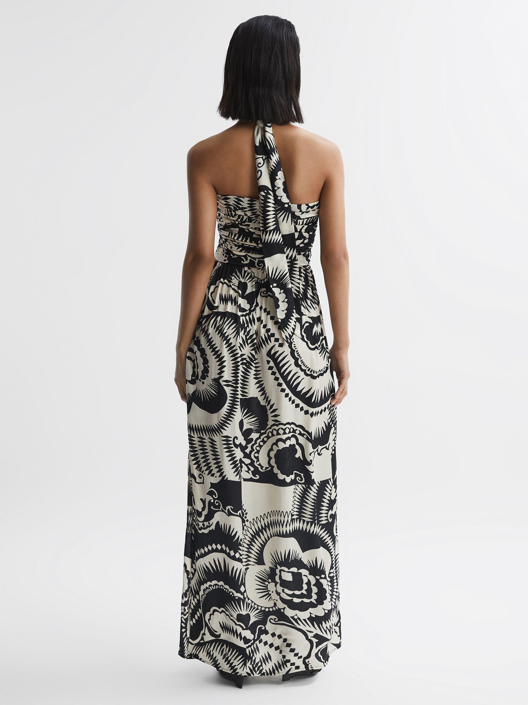 Printed Halter Neck Maxi Dress in Black/White Product Image