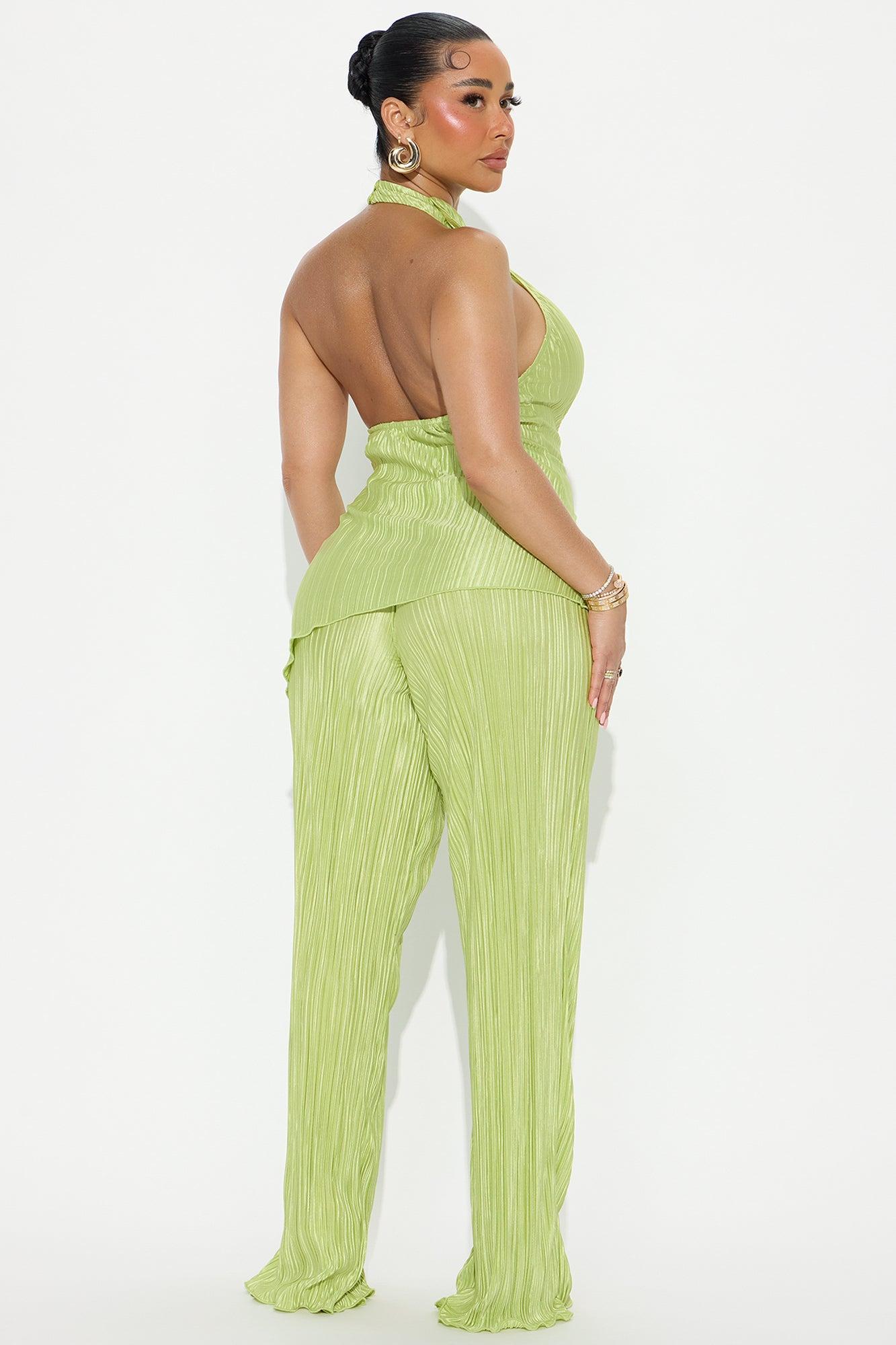 Lily Halter Top Pant Set - Green Product Image