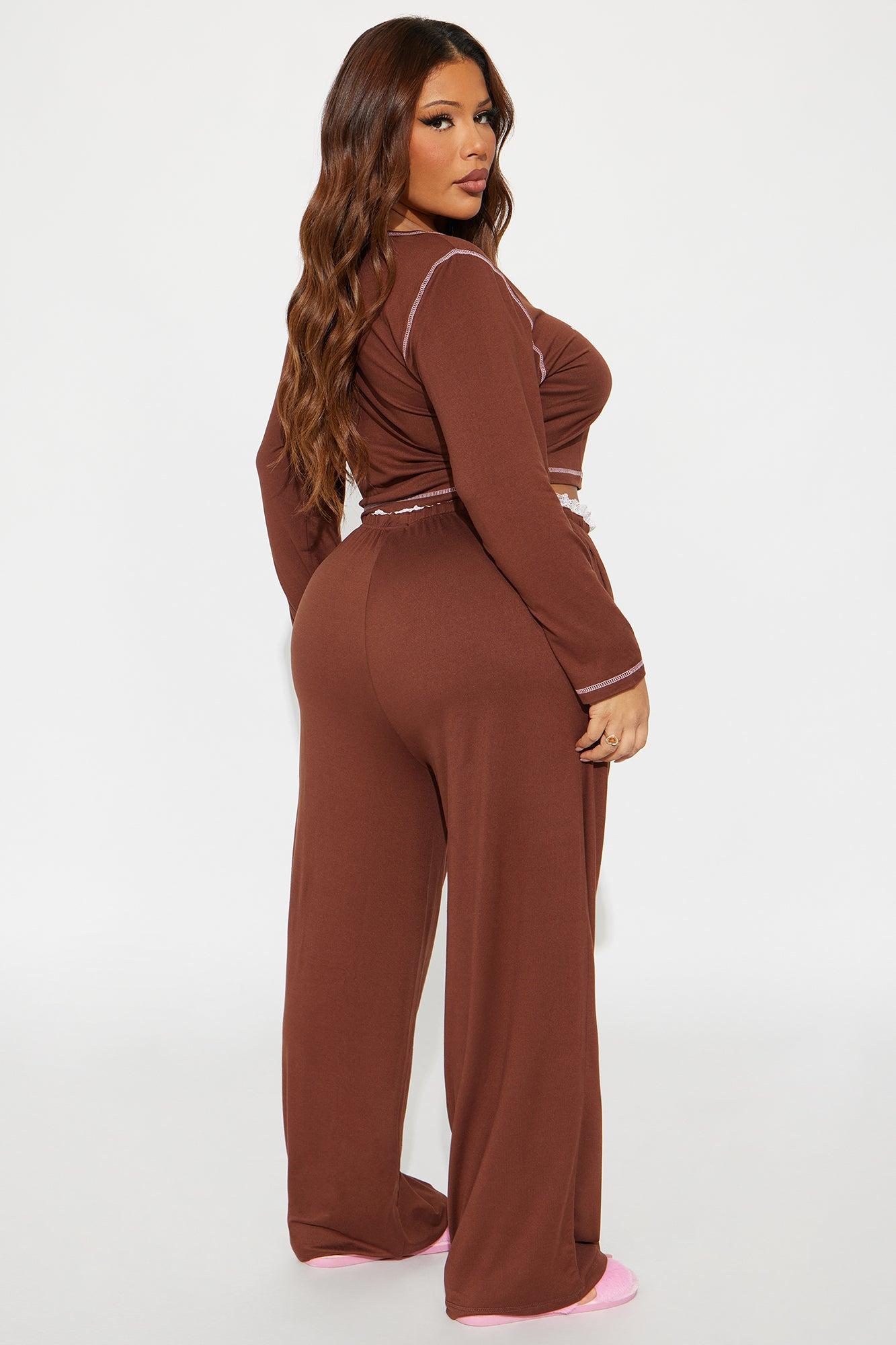 Von Dutch Long Sleeve PJ Pant Set - Chocolate/Combo Female Product Image
