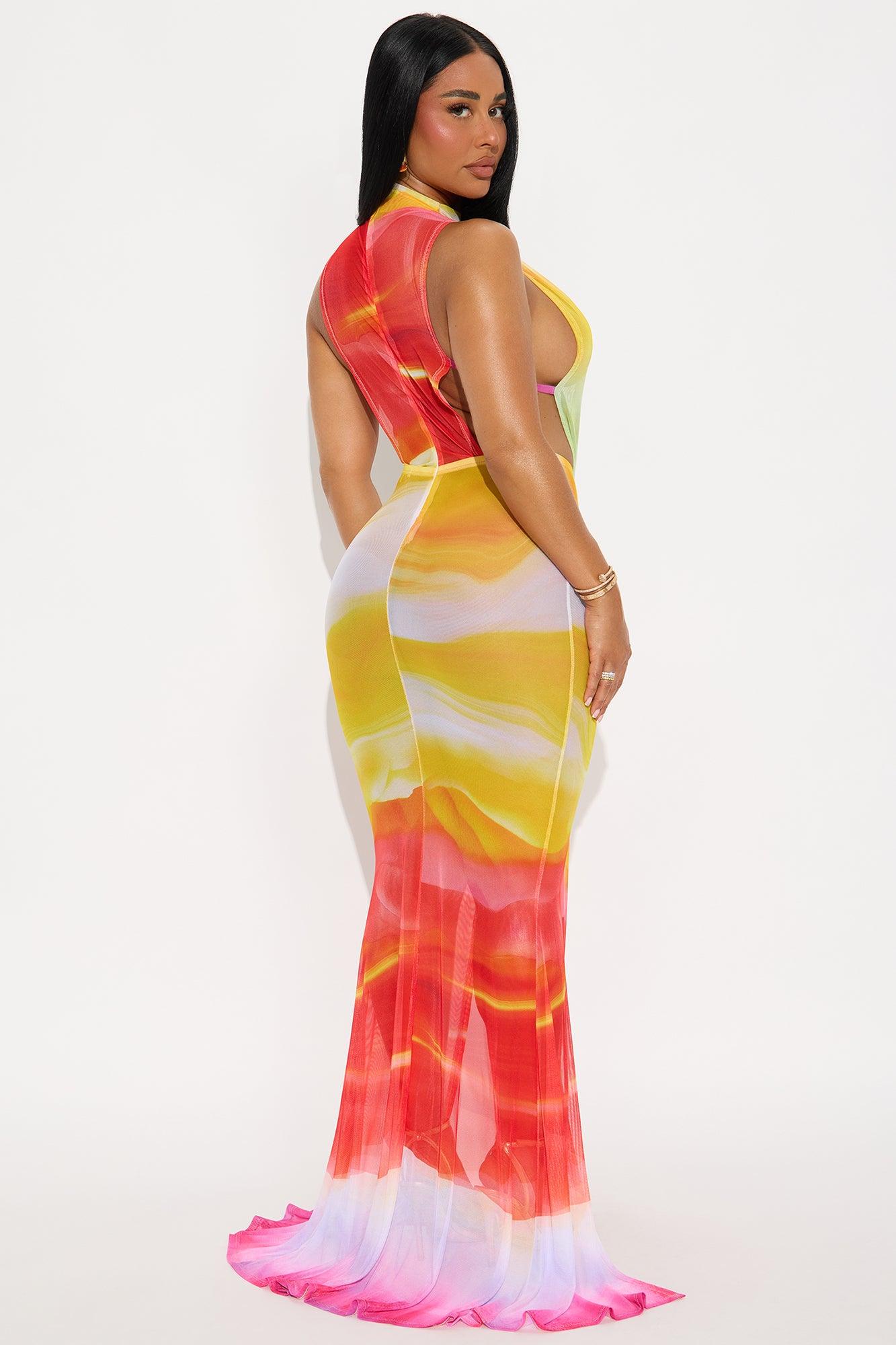On The Wild Side Draped Maxi Dress - Yellow/combo Female Product Image