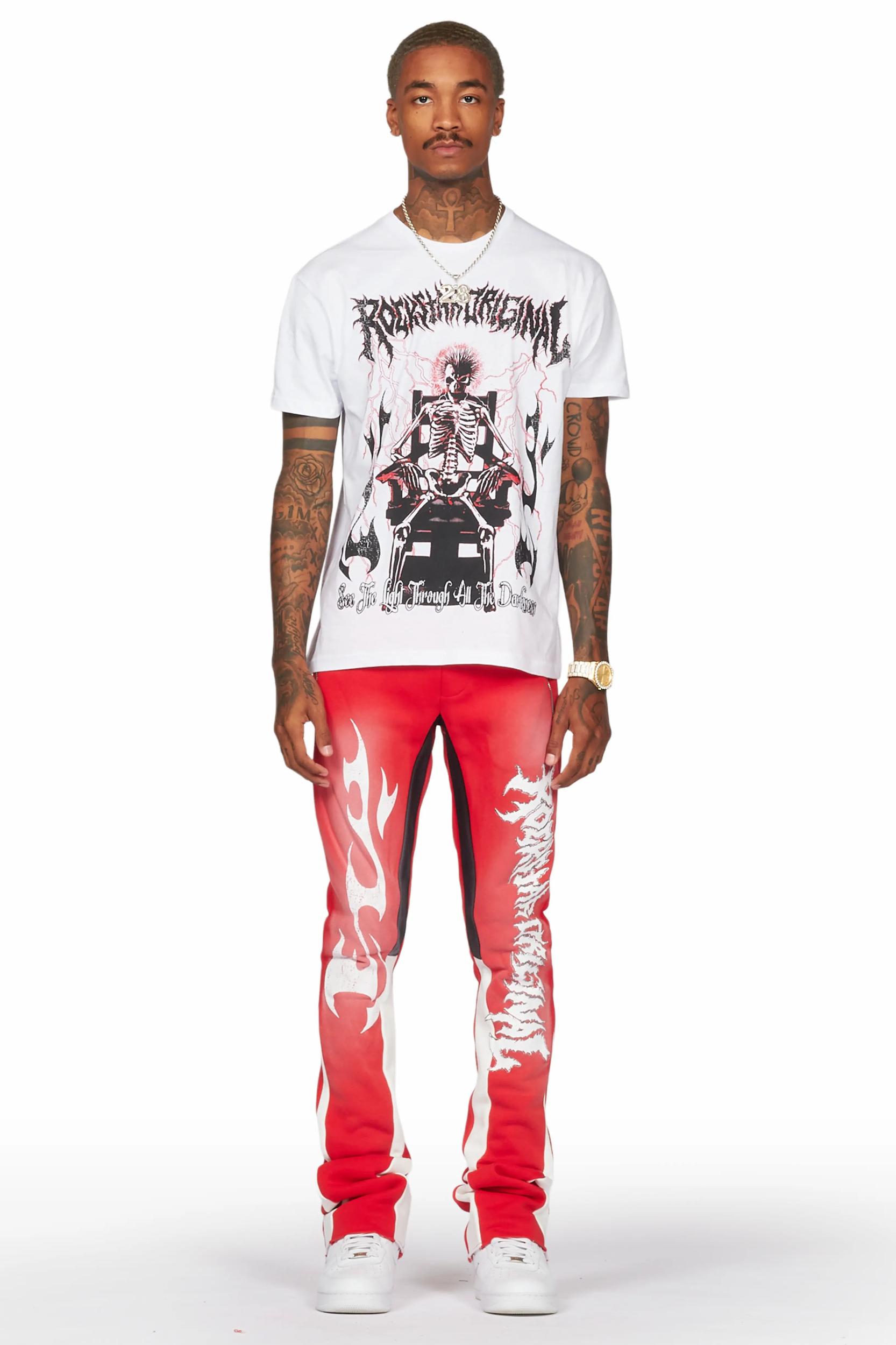 Deathrow White/Red T-Shirt/Stacked Flare Pant Set Male Product Image