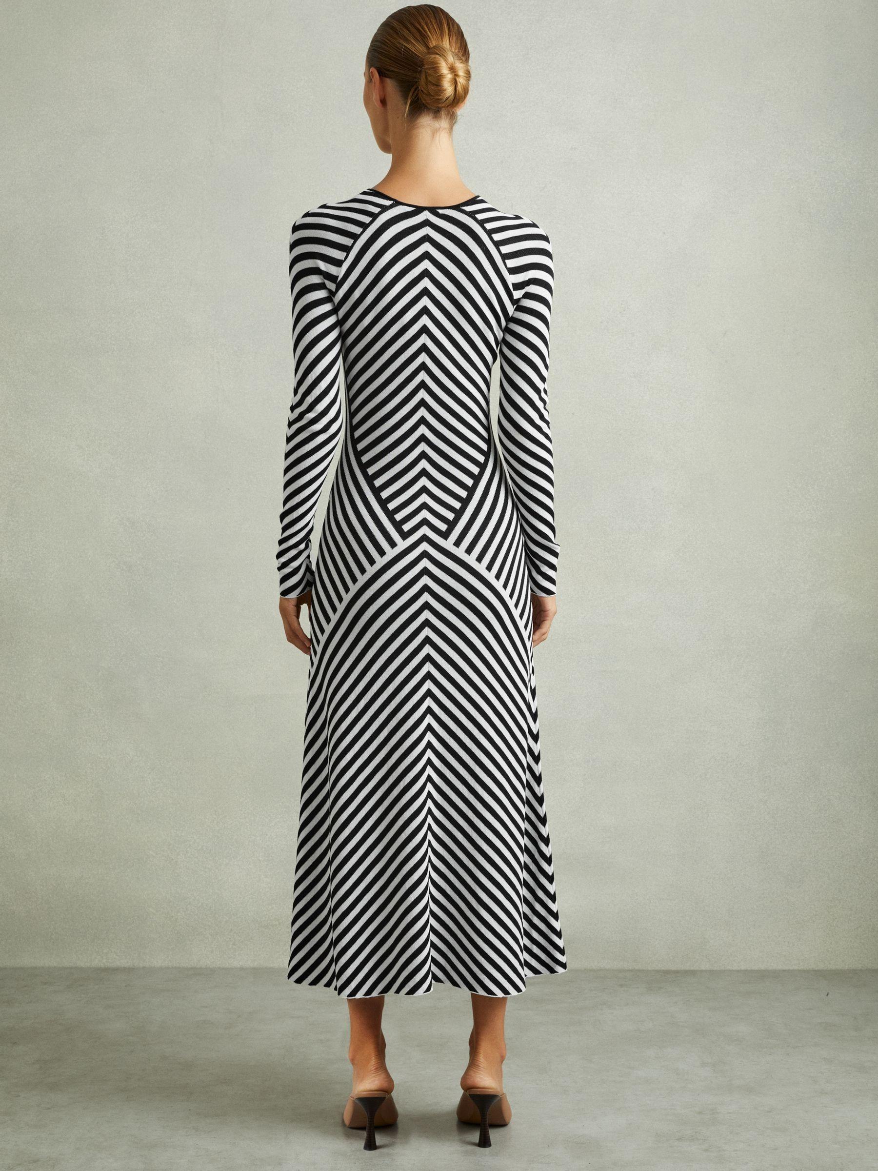 Knitted Striped Midi Dress in Black/Ivory Product Image
