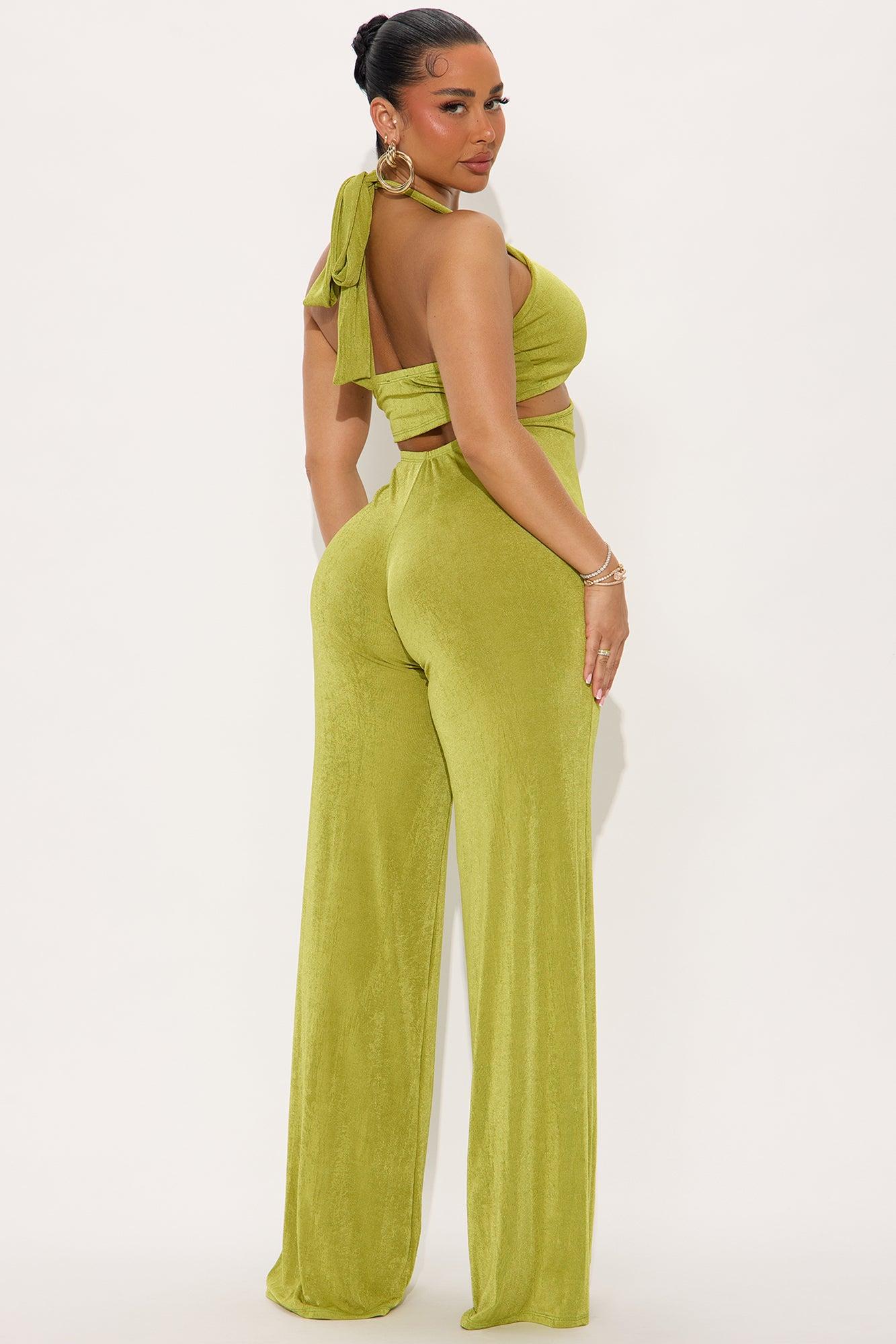Santina Slinky Halter Jumpsuit - Chartreuse Product Image