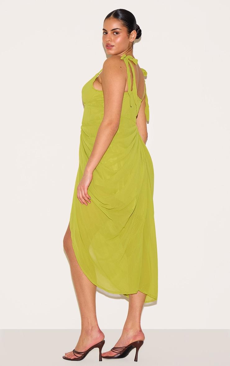 Plus Olive Underwire Detail Draped Midi Dress Product Image