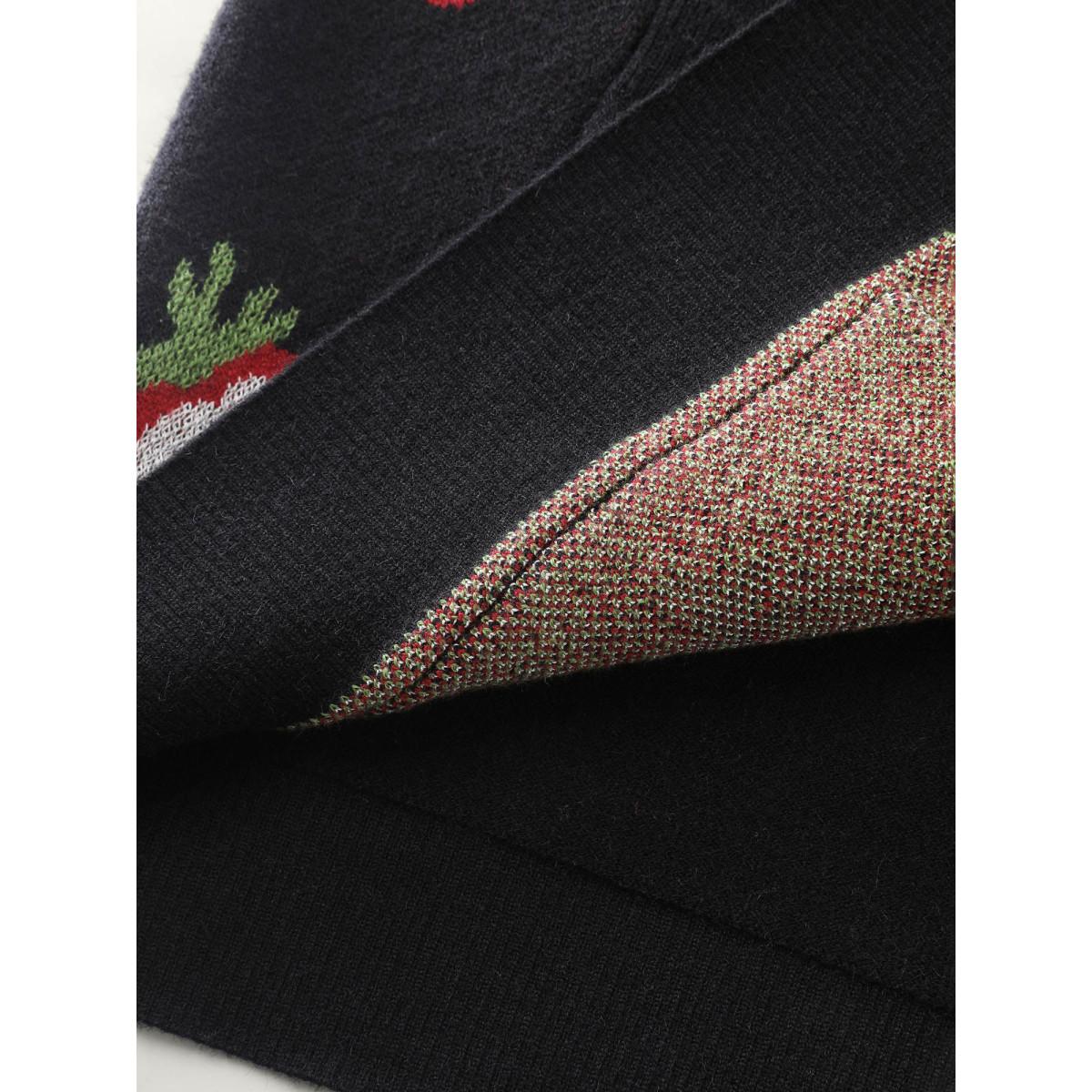 Plus Size Strawberry Jacquard Pattern Knit Cardigan Black Women Playful Loose Long Sleeve Casual Cardigans BloomChic 30/6X Product Image