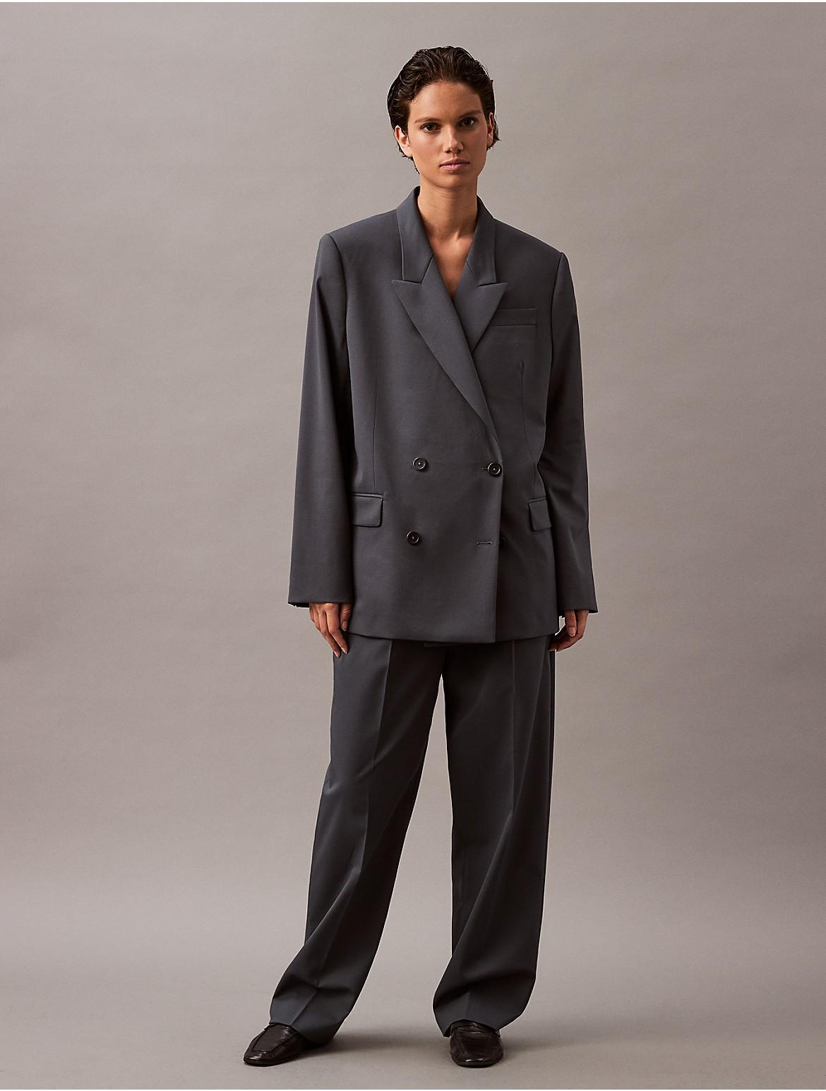 Calvin Klein Womens Pleated Wool Gabardine Blend Trouser - Grey Product Image